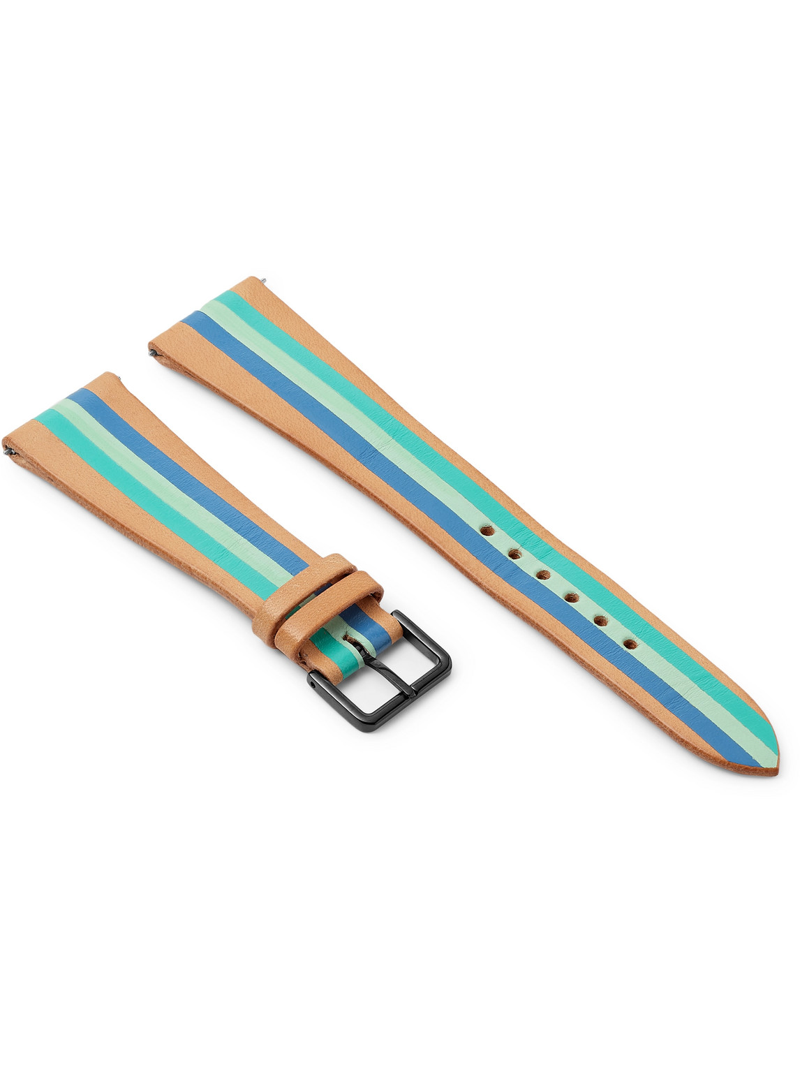 Lacalifornienne Aquamarine Striped Leather Watch Strap In Blue