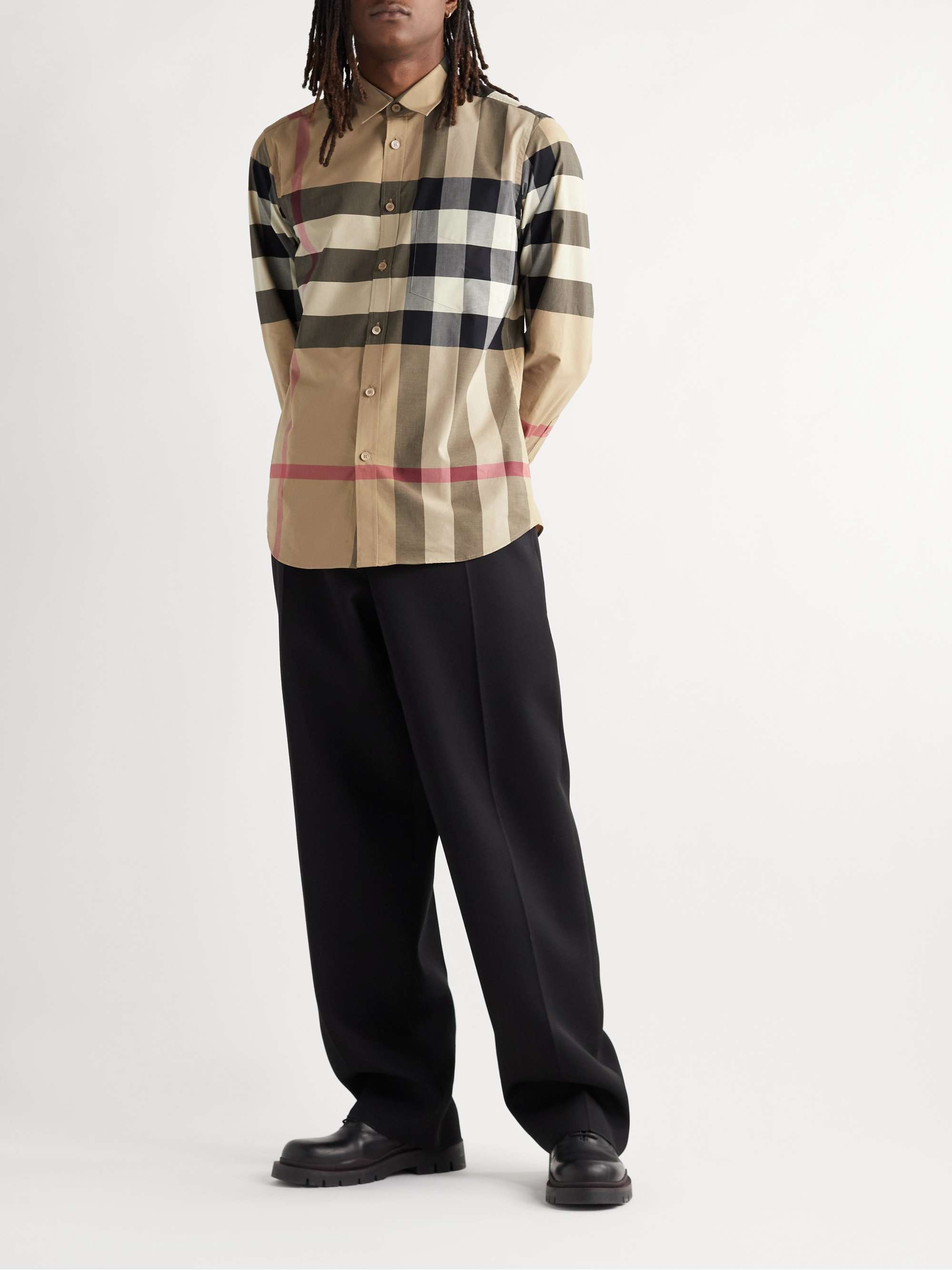 BURBERRY Slim-Fit Checked Cotton-Blend Poplin Shirt for Men | MR PORTER