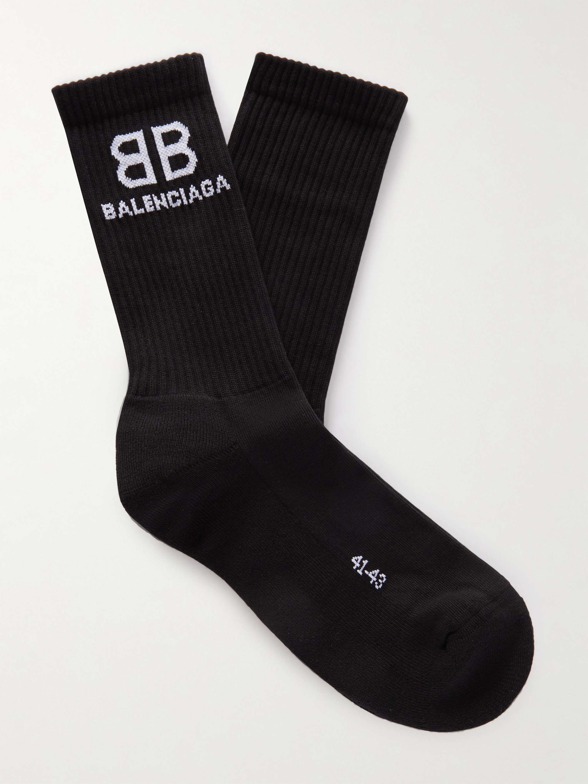 BALENCIAGA Ribbed Logo-Jacquard Cotton-Blend Socks for Men | MR PORTER