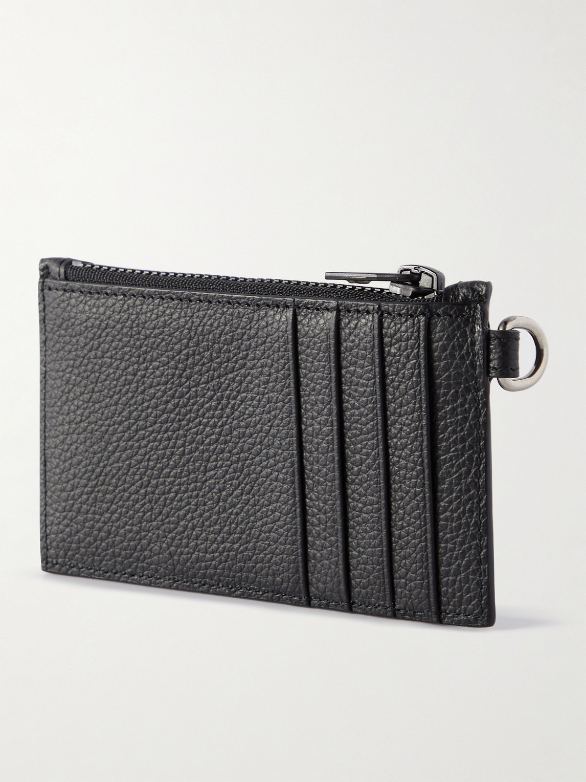 Shop Balenciaga Logo-print Full-grain Leather Zipped Cardholder With Lanyard In Black