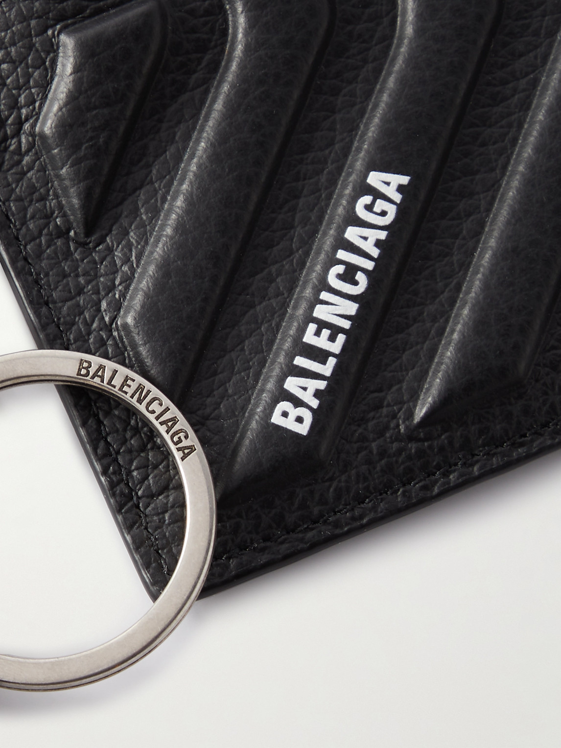 Shop Balenciaga Logo-print Full-grain Leather Zipped Cardholder With Lanyard In Black