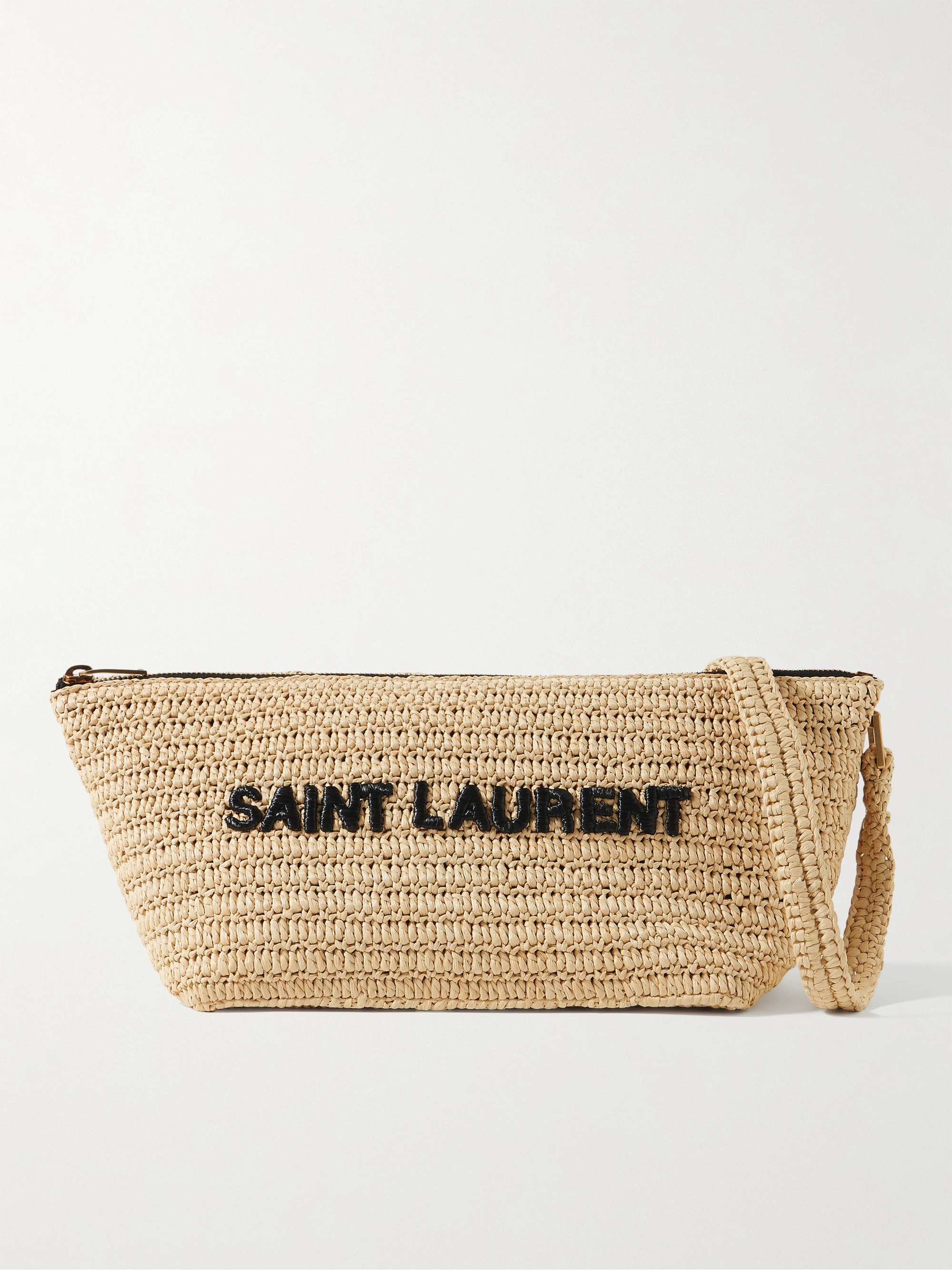 Saint Laurent Leather-trimmed Raffia Shoulder Bag - Beige - One Size