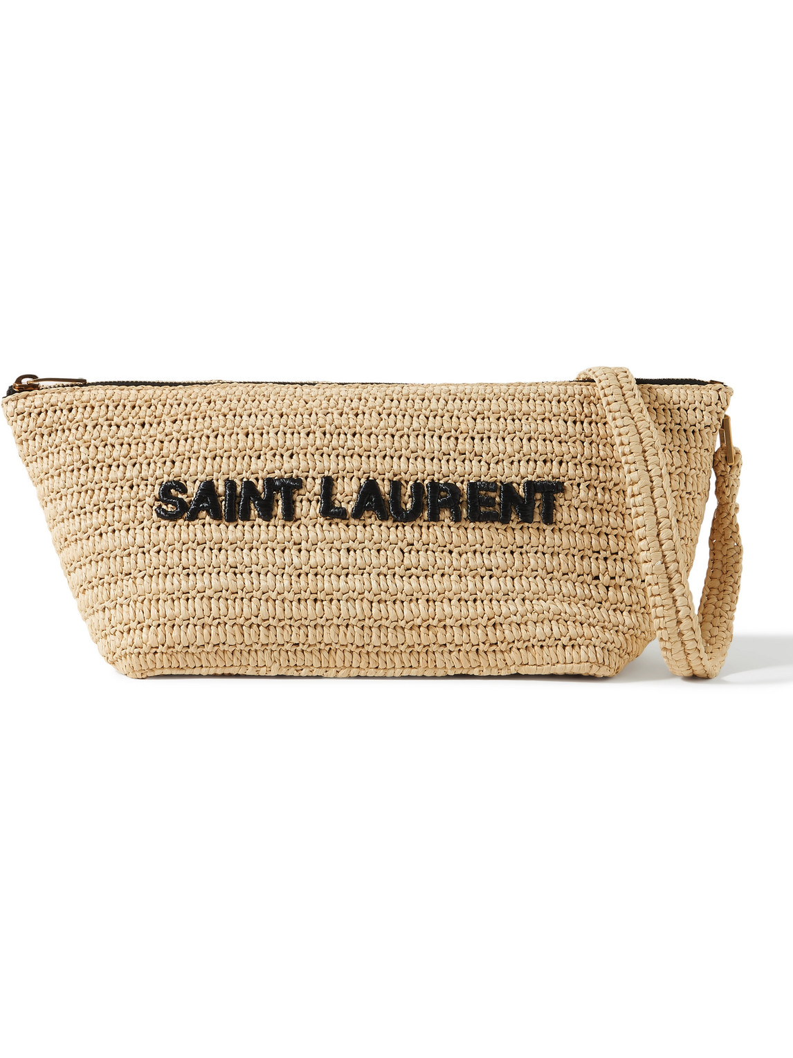 Saint Laurent Logo-embroidered Raffia Messenger Bag In Unknown