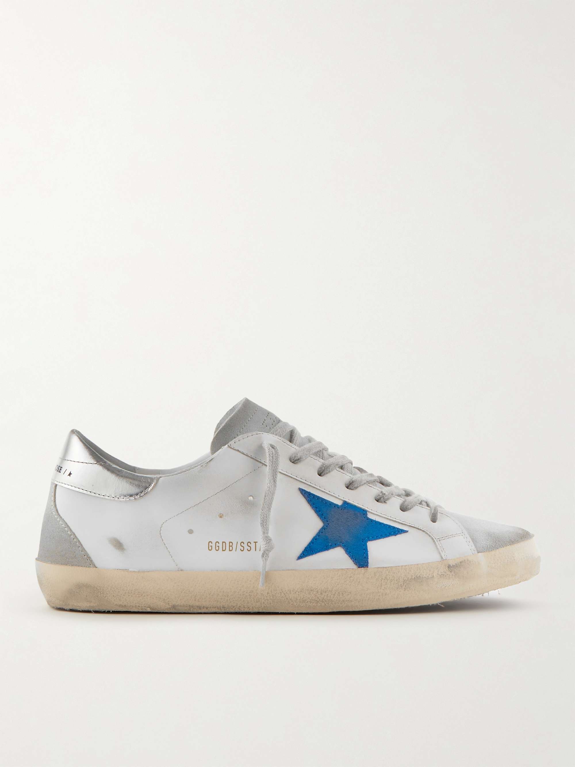 White Superstar Distressed Leather and Suede Sneakers | GOLDEN GOOSE | MR  PORTER