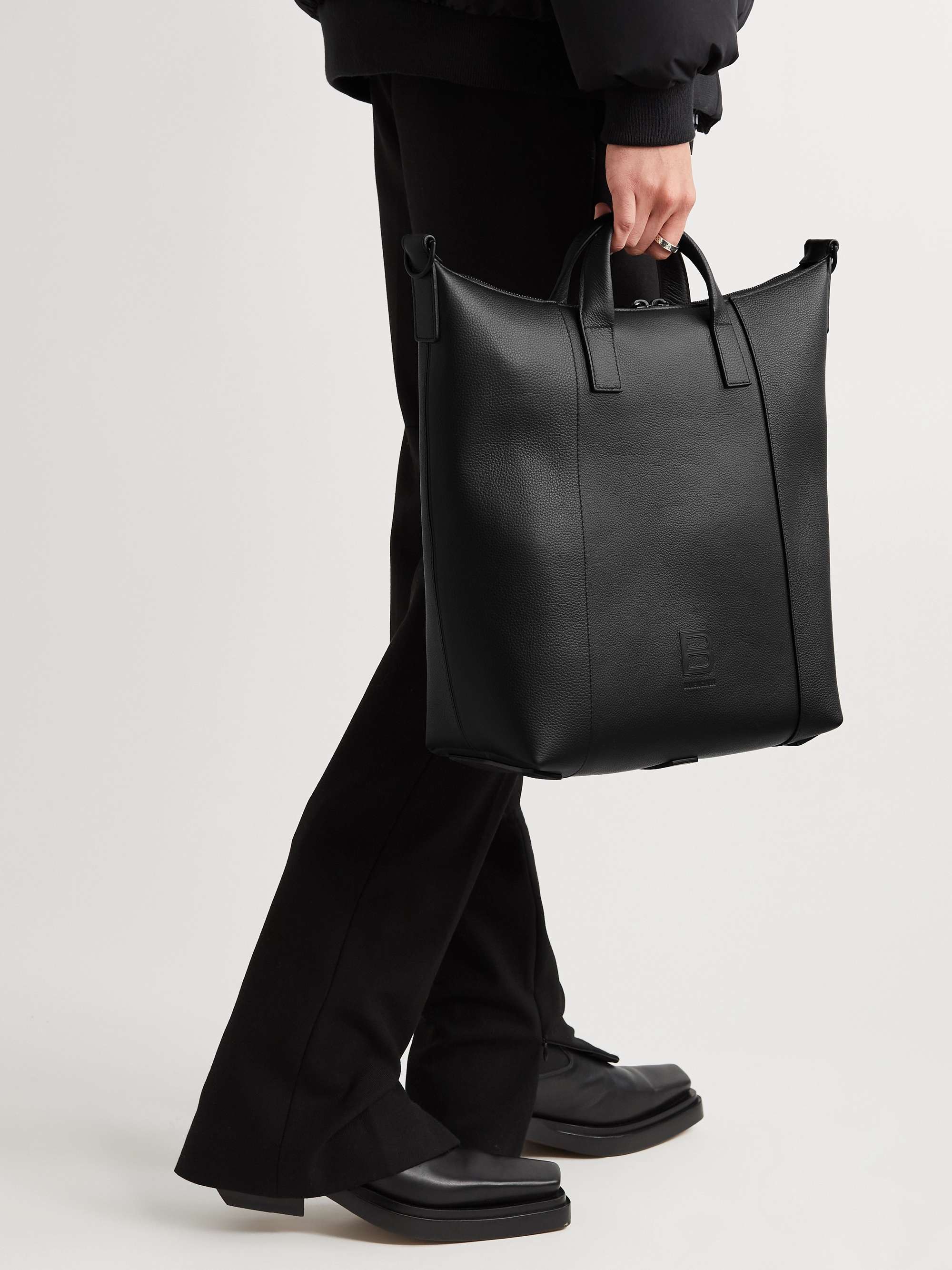 BALENCIAGA Hourglass Medium Logo-Embellished Full-Grain Leather Tote Bag  for Men | MR PORTER