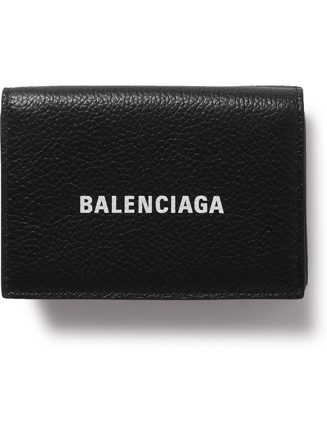 Shop Balenciaga Logo-print Full-grain Leather Trifold Wallet In Black