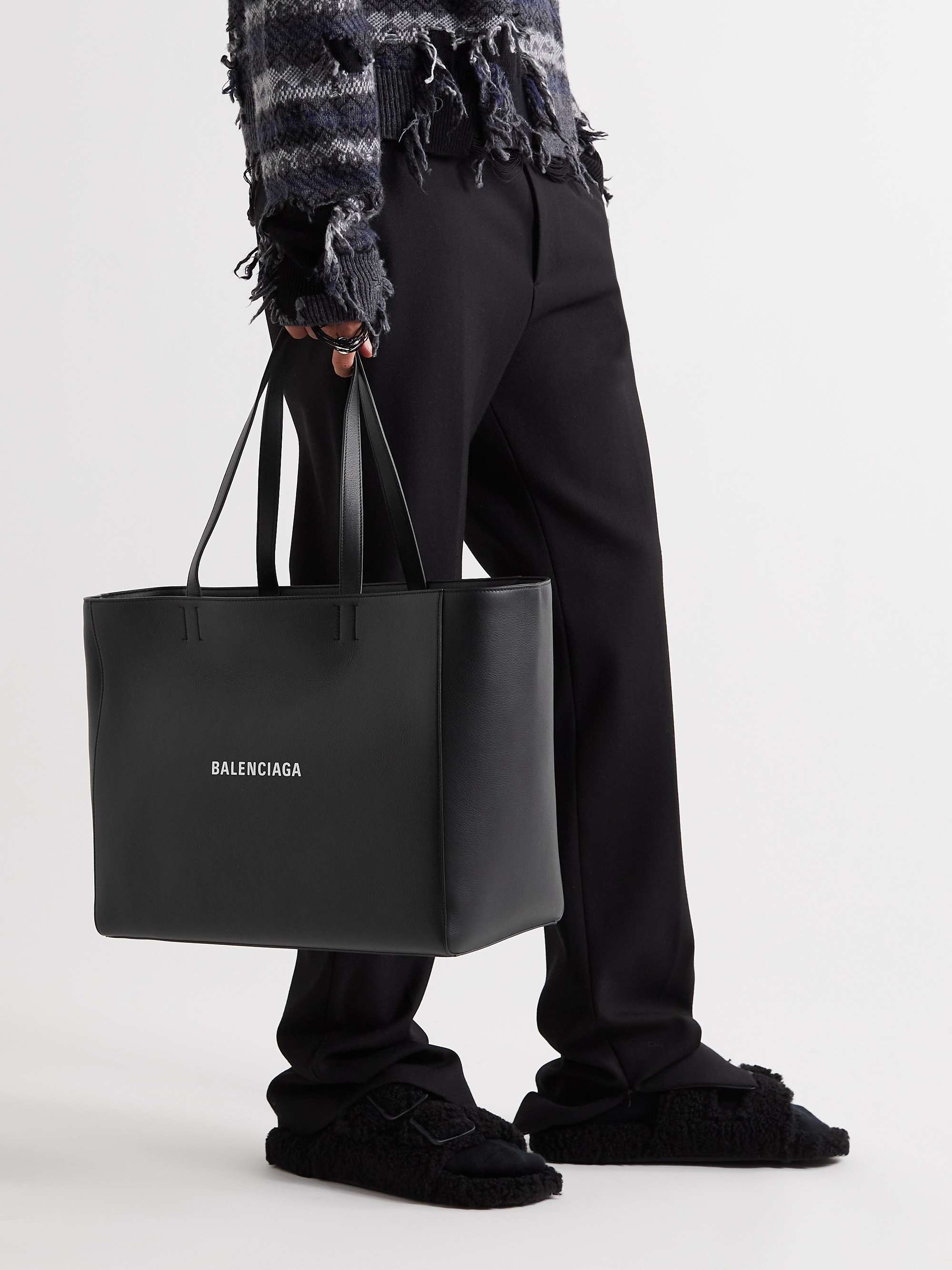 Black Logo-Print Leather Tote Bag | BALENCIAGA | MR PORTER