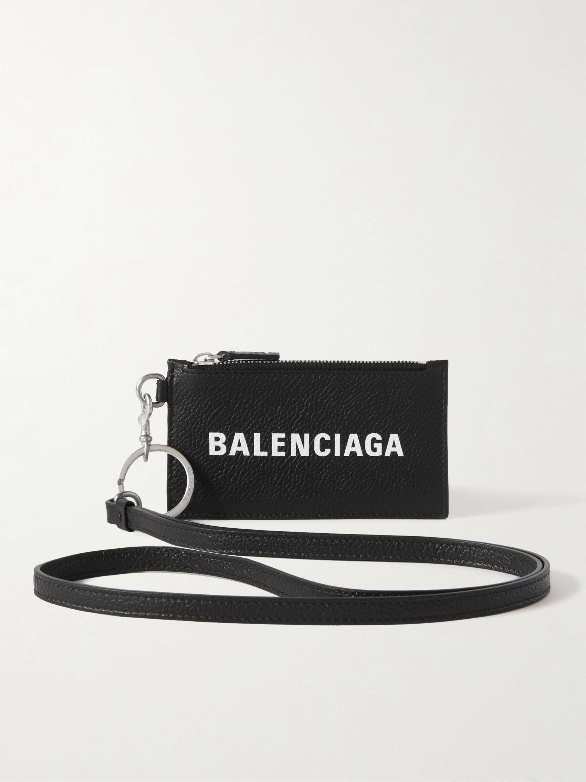 BALENCIAGA フルグレイン レザー カードケース ストラップ付き ロゴ