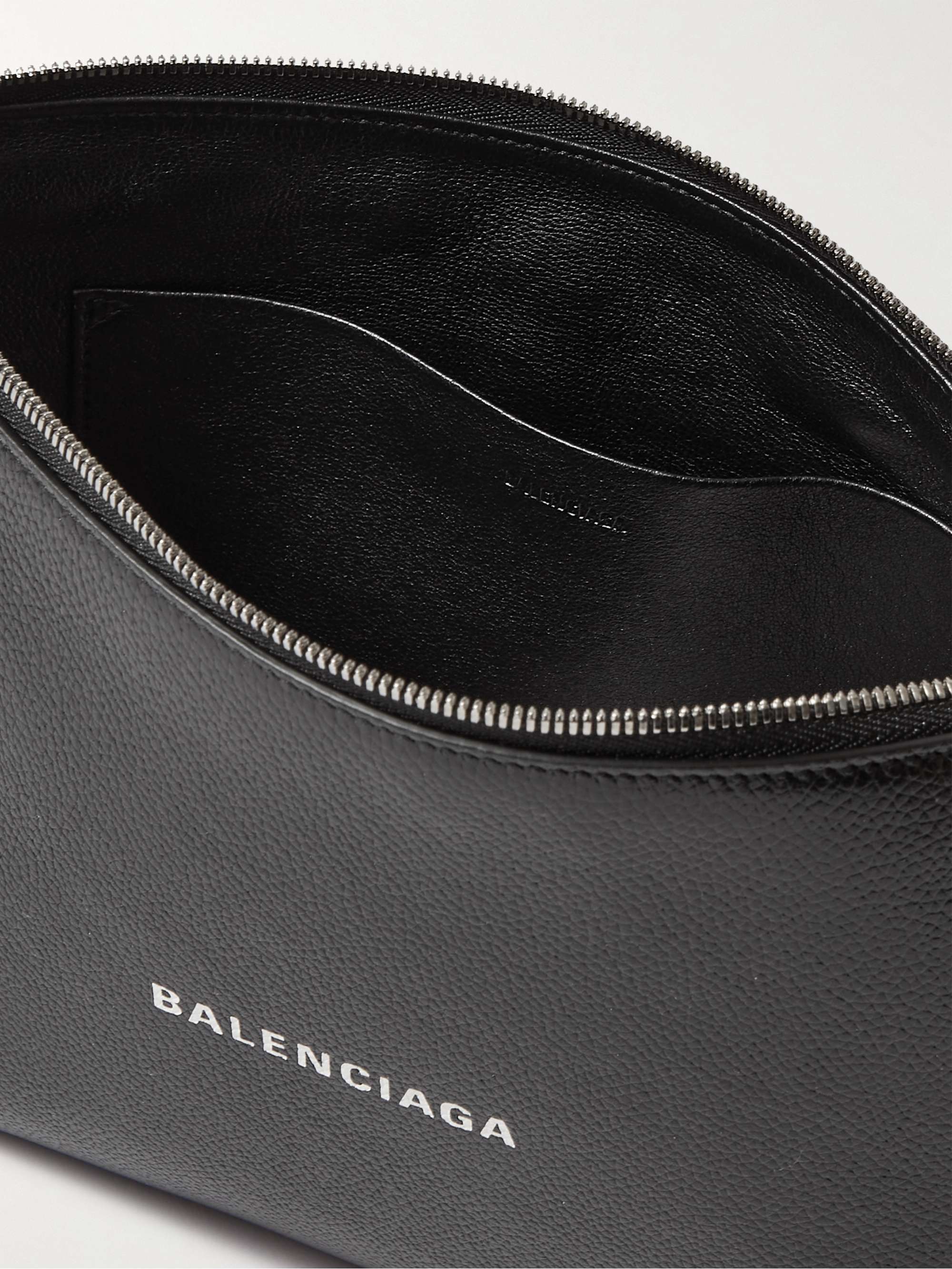 BALENCIAGA Cash Logo-Print Full-Grain Leather Pouch for Men | MR PORTER
