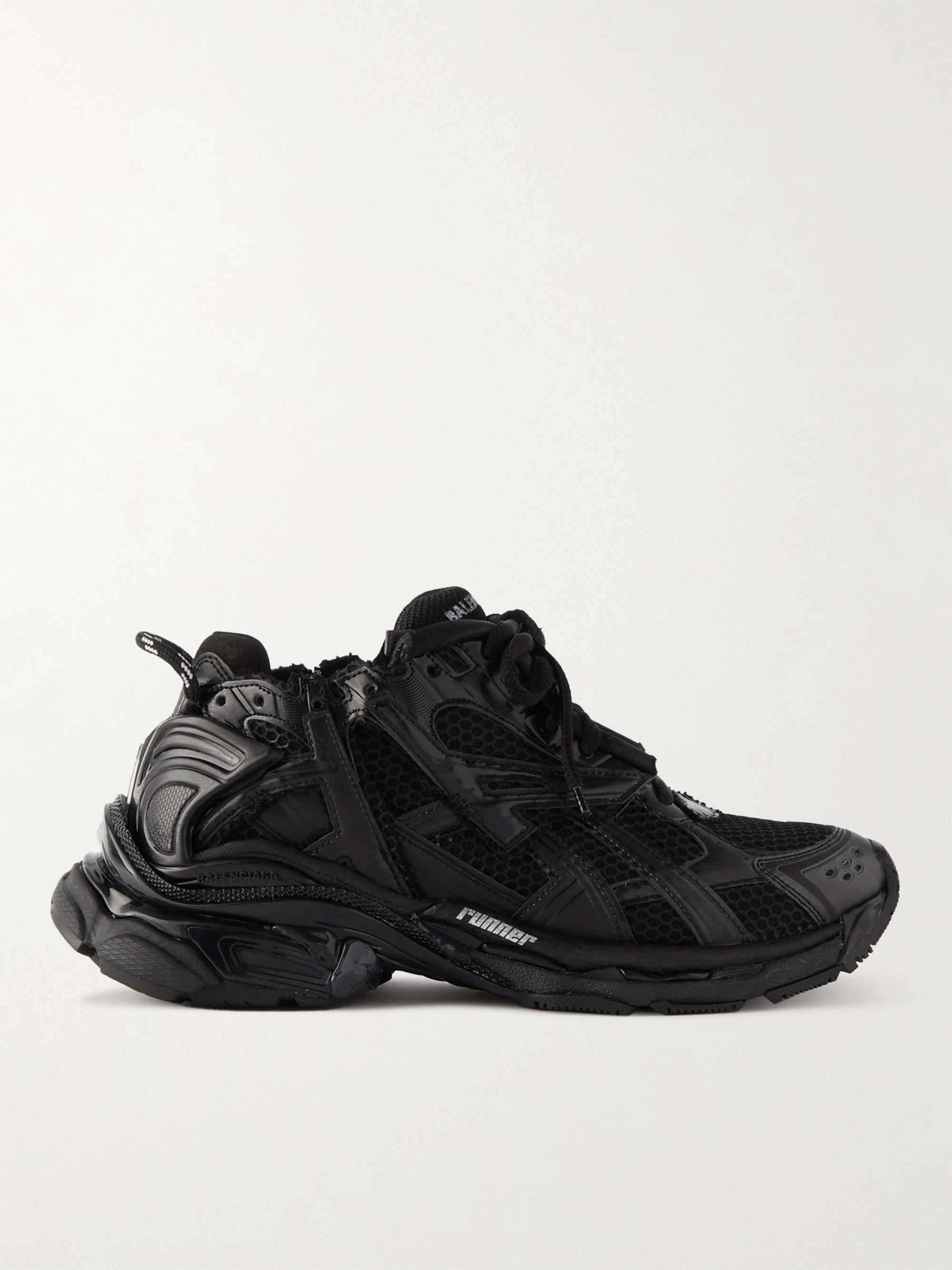 BALENCIAGA Triple S Faux Fur-Trimmed Mesh and Faux Leather Sneakers for Men  | MR PORTER