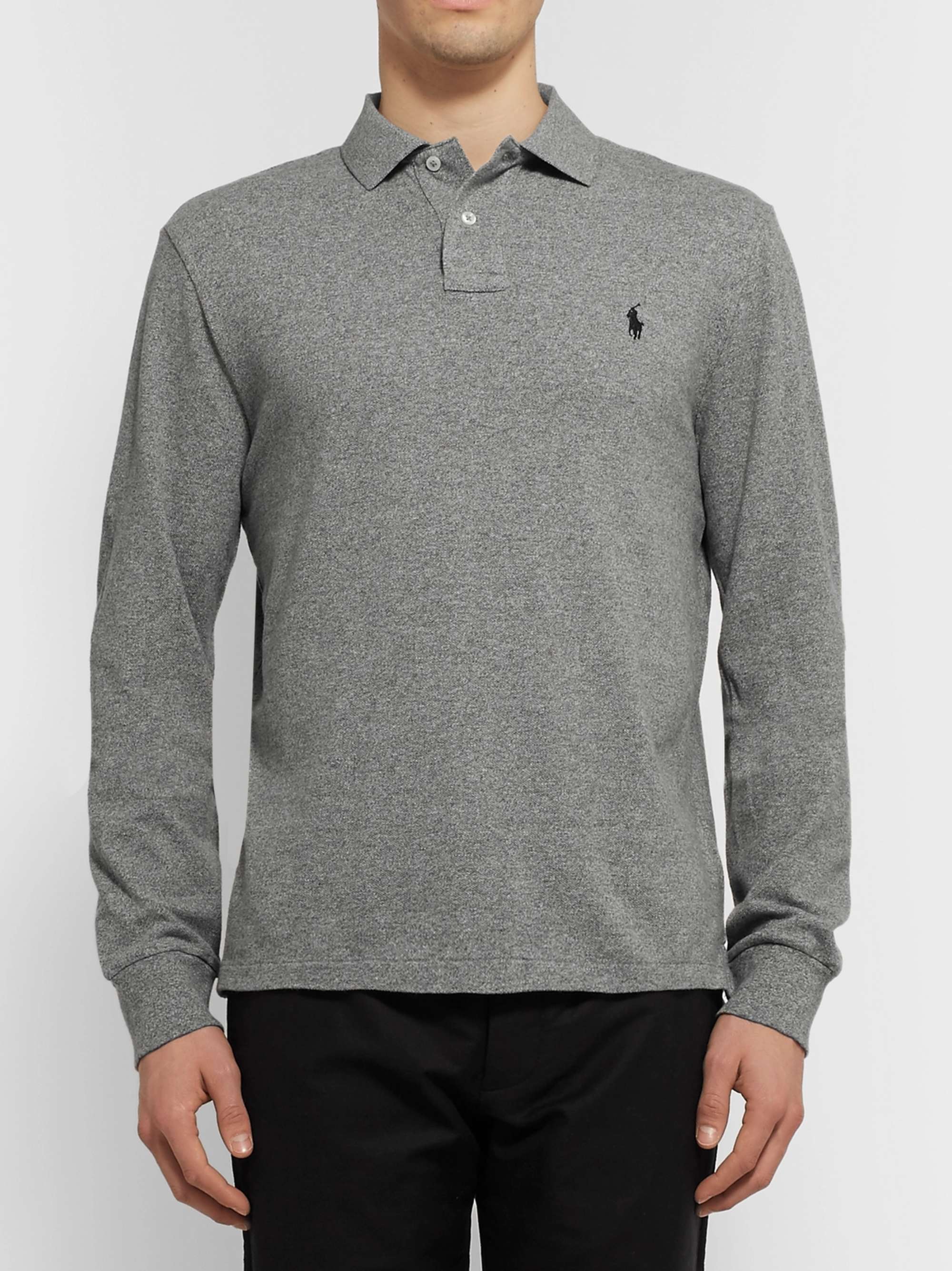 Gray Slim-Fit Mélange Cotton-Piqué Polo Shirt | POLO RALPH LAUREN | MR  PORTER