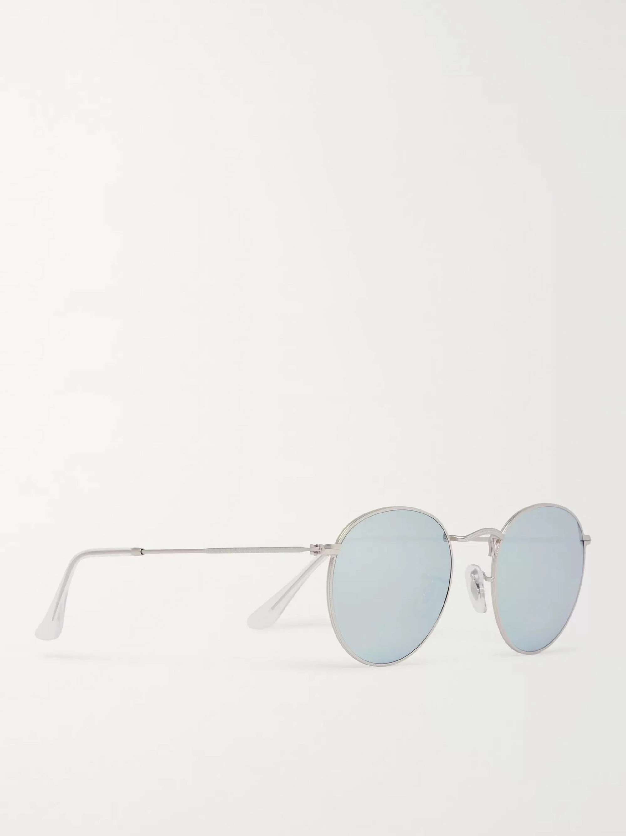 RAY-BAN Round-Frame Silver-Tone Mirrored Sunglasses MR