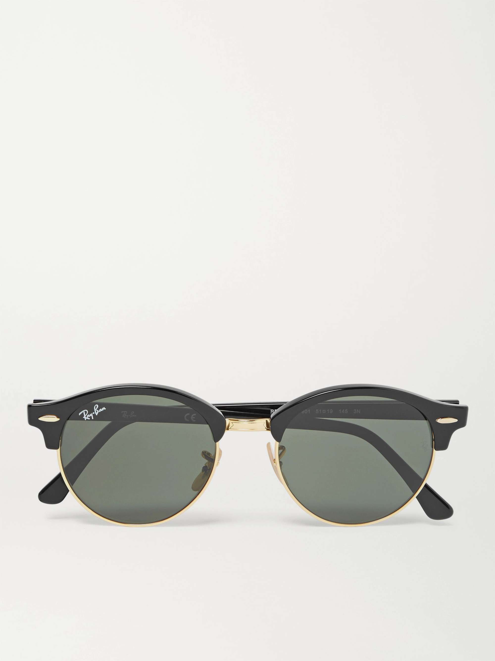 RAY-BAN Clubmaster Round-Frame Acetate and Gold-Tone Polarised Sunglasses |  MR PORTER