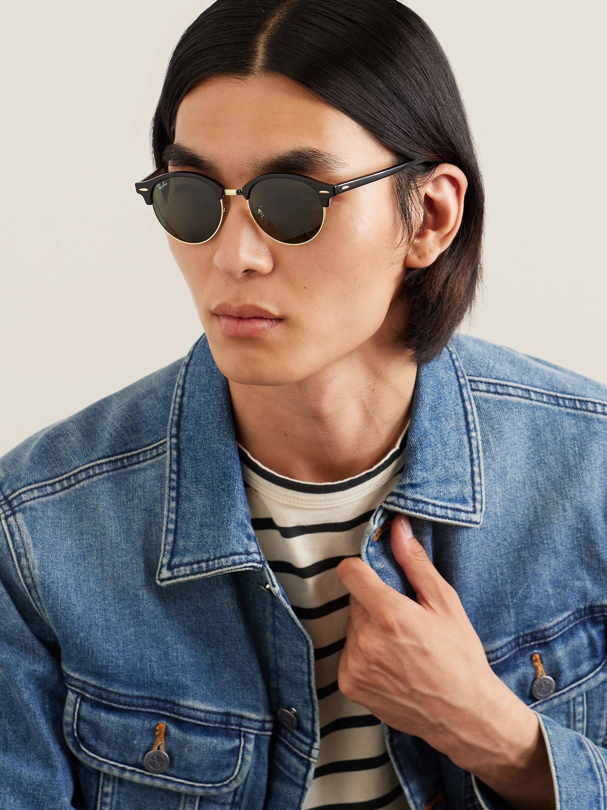 Black Clubmaster Round-Frame Acetate and Gold-Tone Polarised Sunglasses |  RAY-BAN | MR PORTER