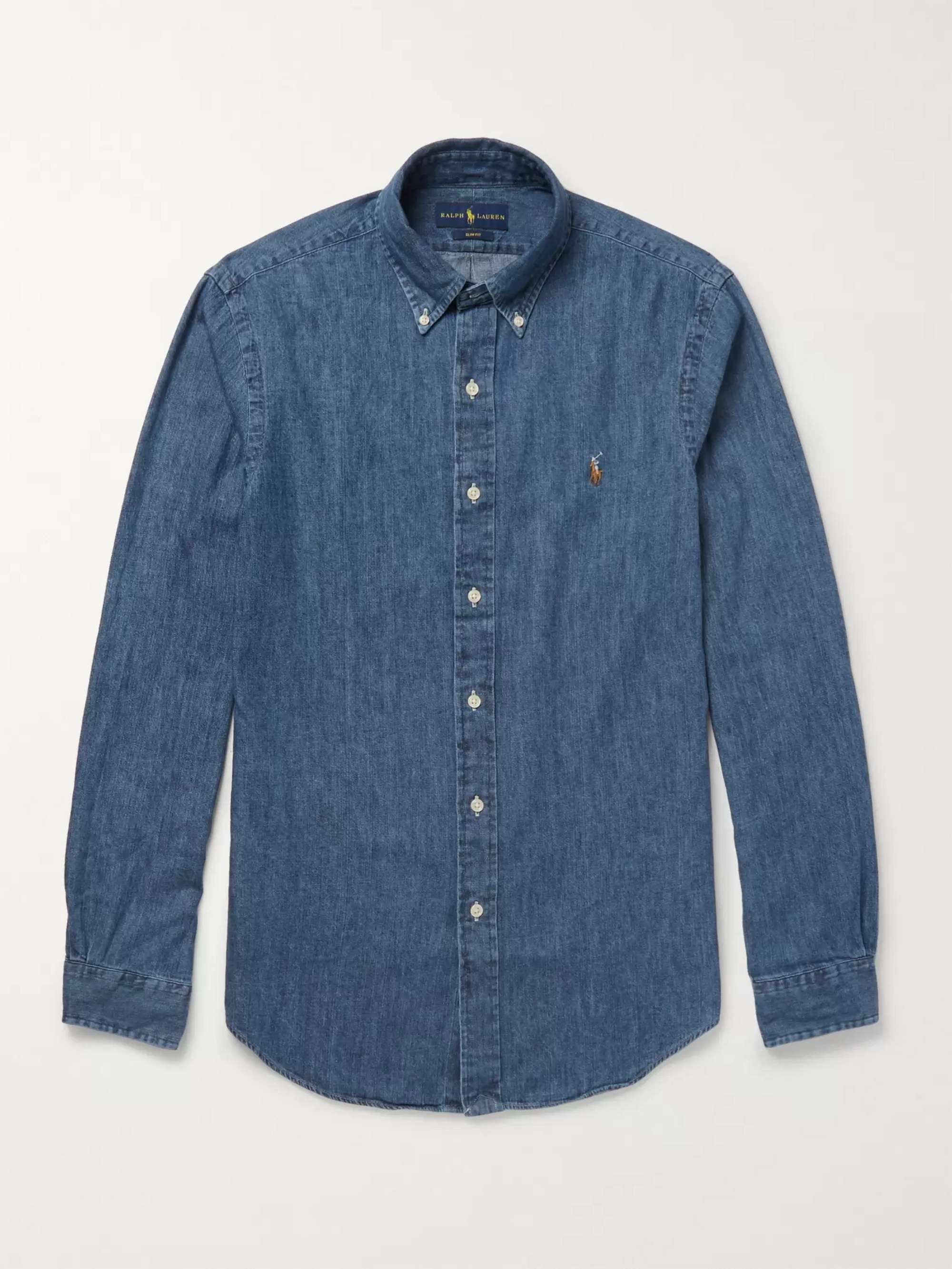 POLO RALPH LAUREN Slim-Fit Button-Down Collar Washed-Denim Shirt for Men |  MR PORTER
