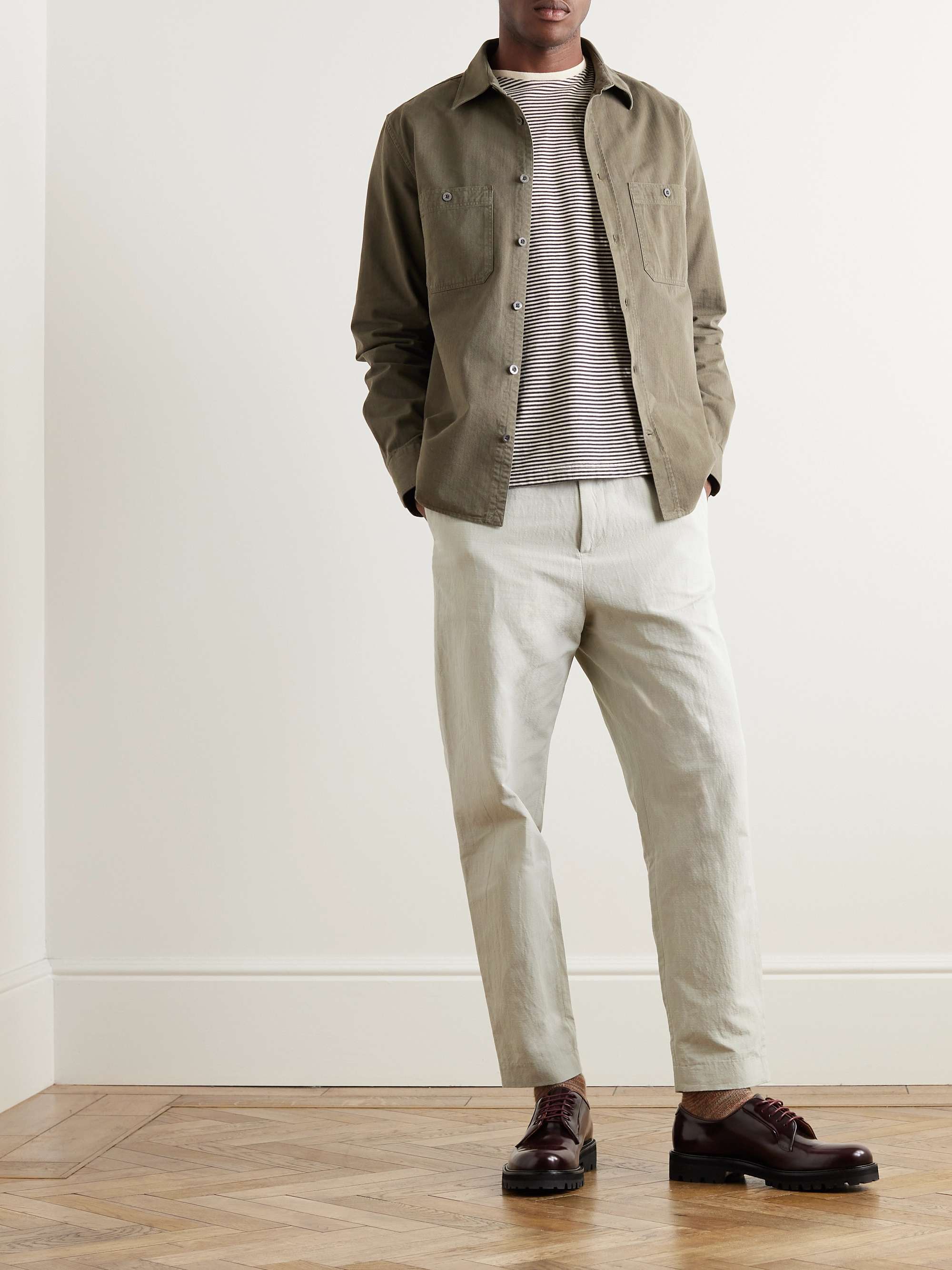MR P. James Tapered Garment-Dyed Cotton and Linen-Blend Trousers for ...