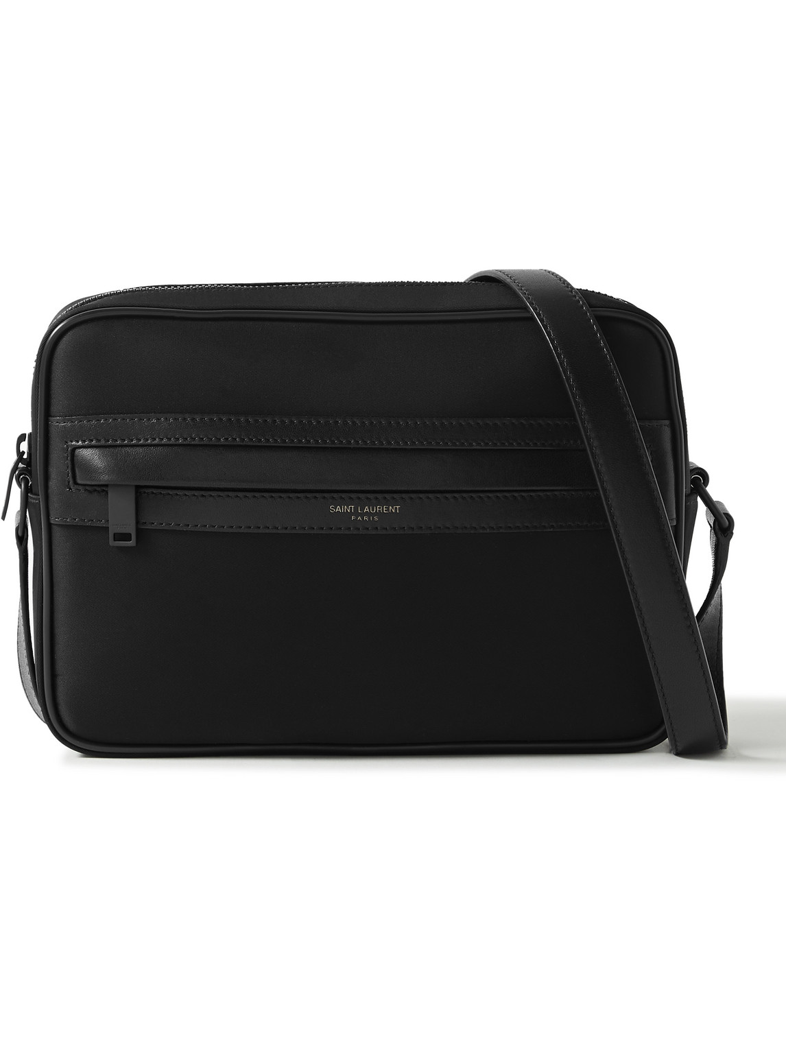 Saint Laurent Camp Leather-trimmed Econyl Messenger Bag In Black