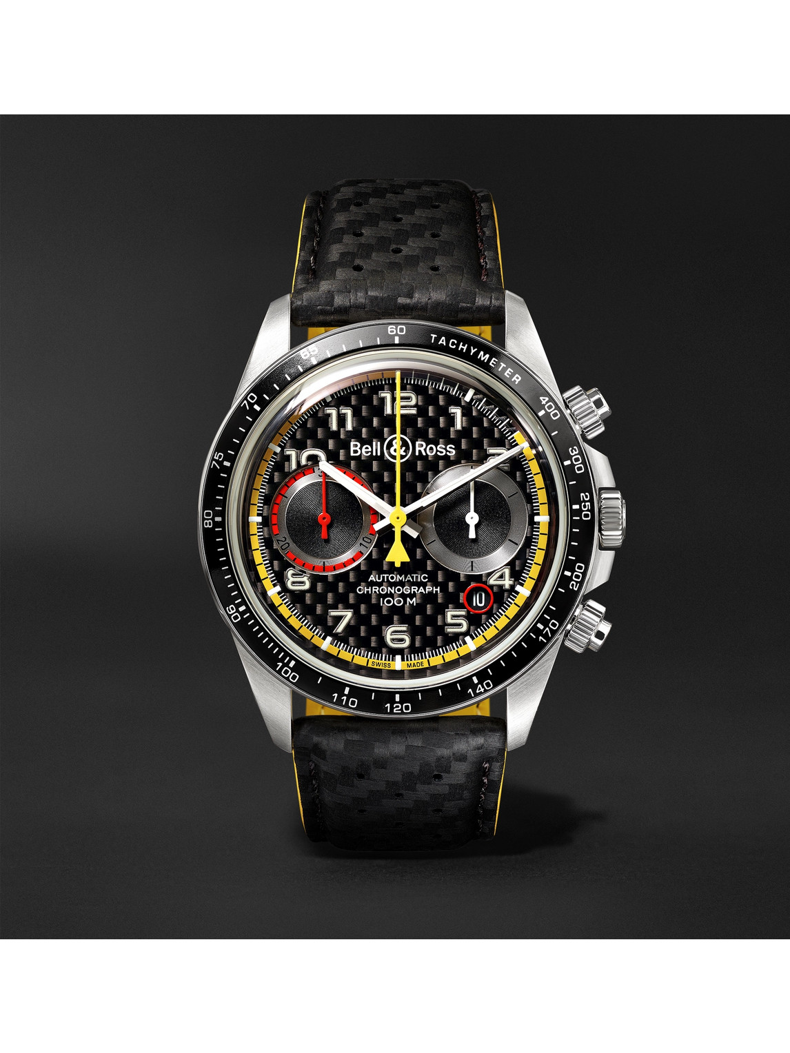 Bell & Ross Br V2-94 R.s.18 Renault Limited Edition Automatic Chronograph 41mm Stainless Steel And Leather Watch In Black