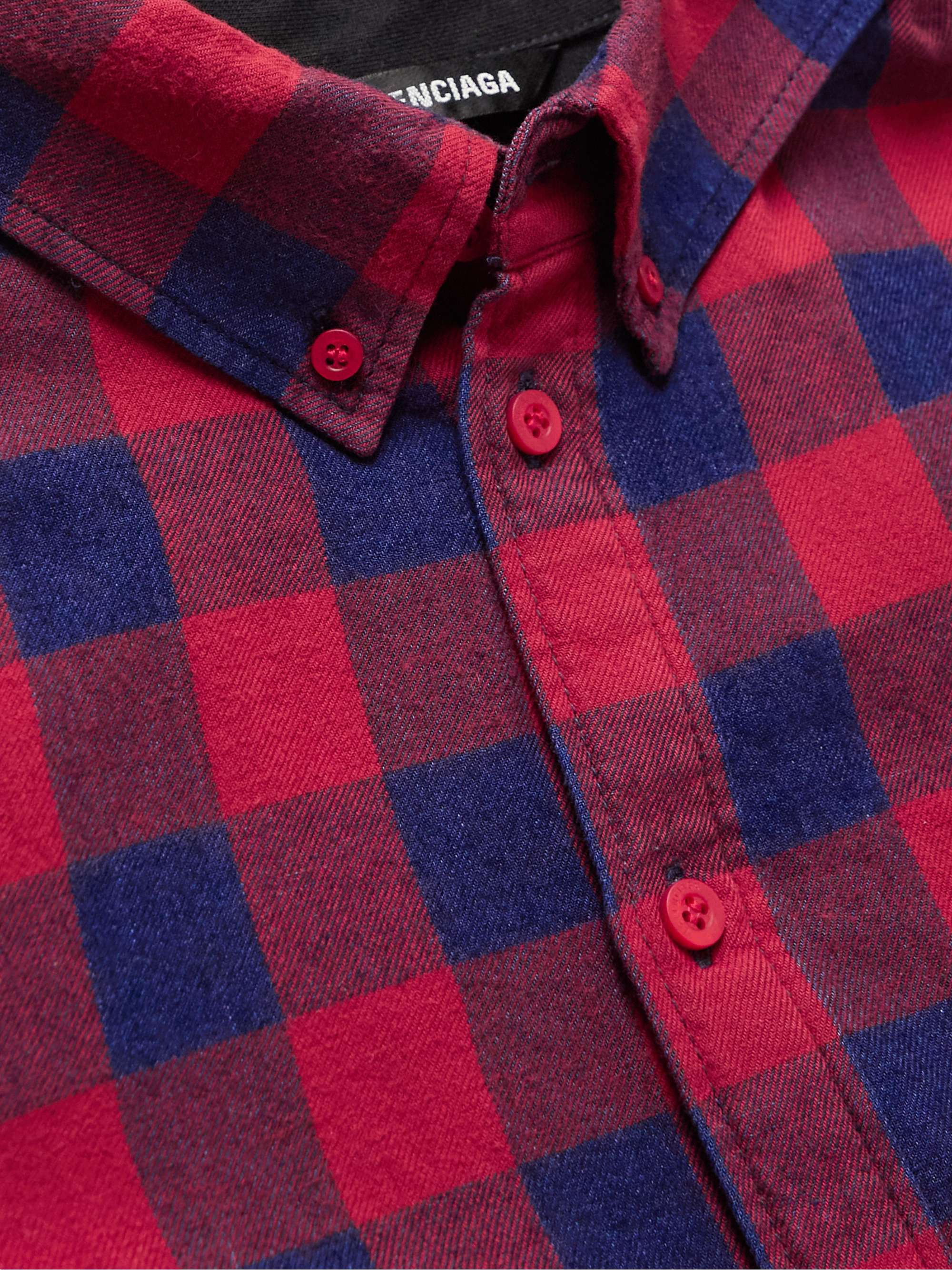 BALENCIAGA Button-Down Collar Checked Flannel and Cotton-Jersey Shirt for  Men | MR PORTER