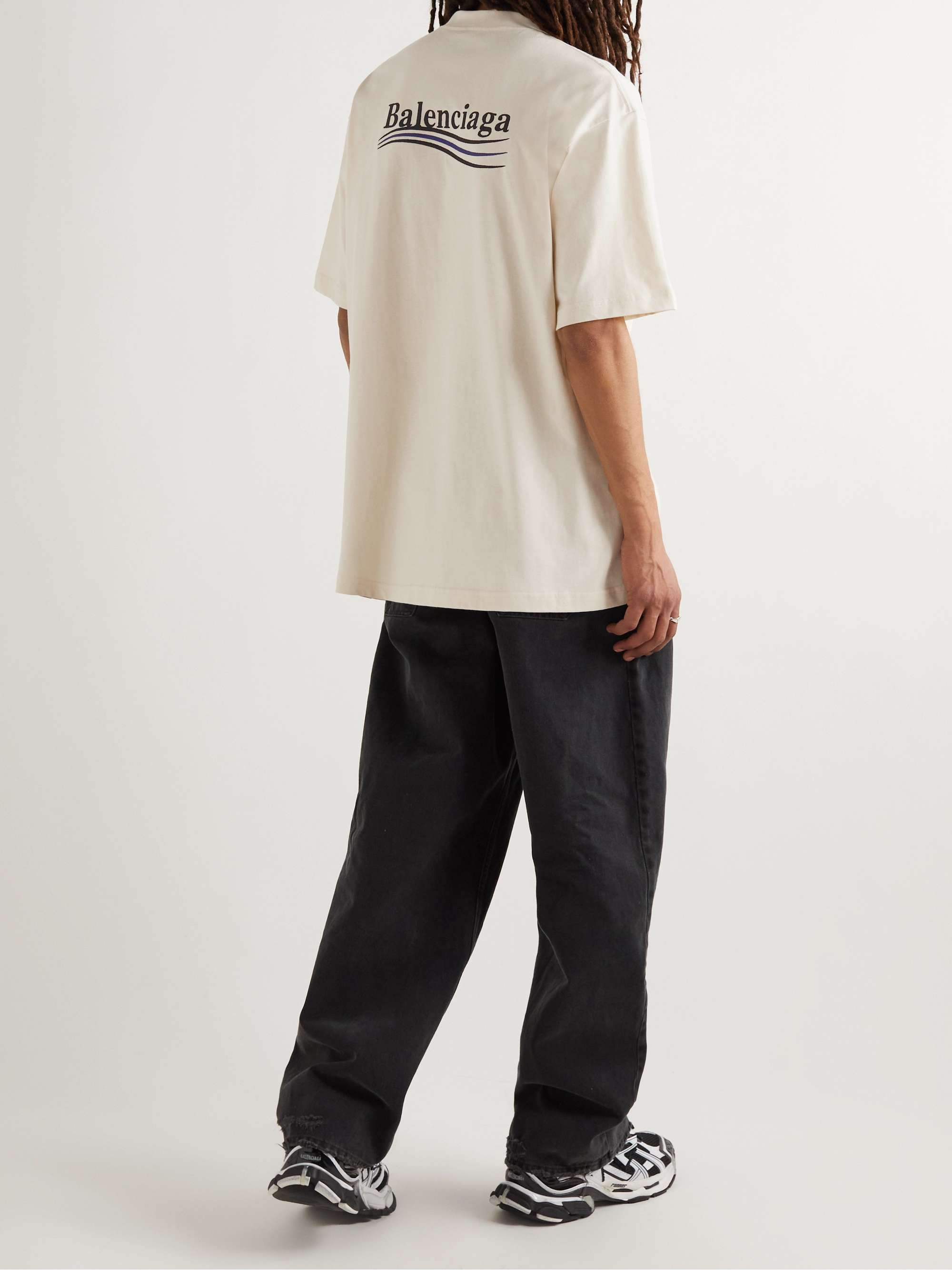 BALENCIAGA Oversized Logo-Embroidered Cotton-Jersey T-Shirt for Men | MR  PORTER