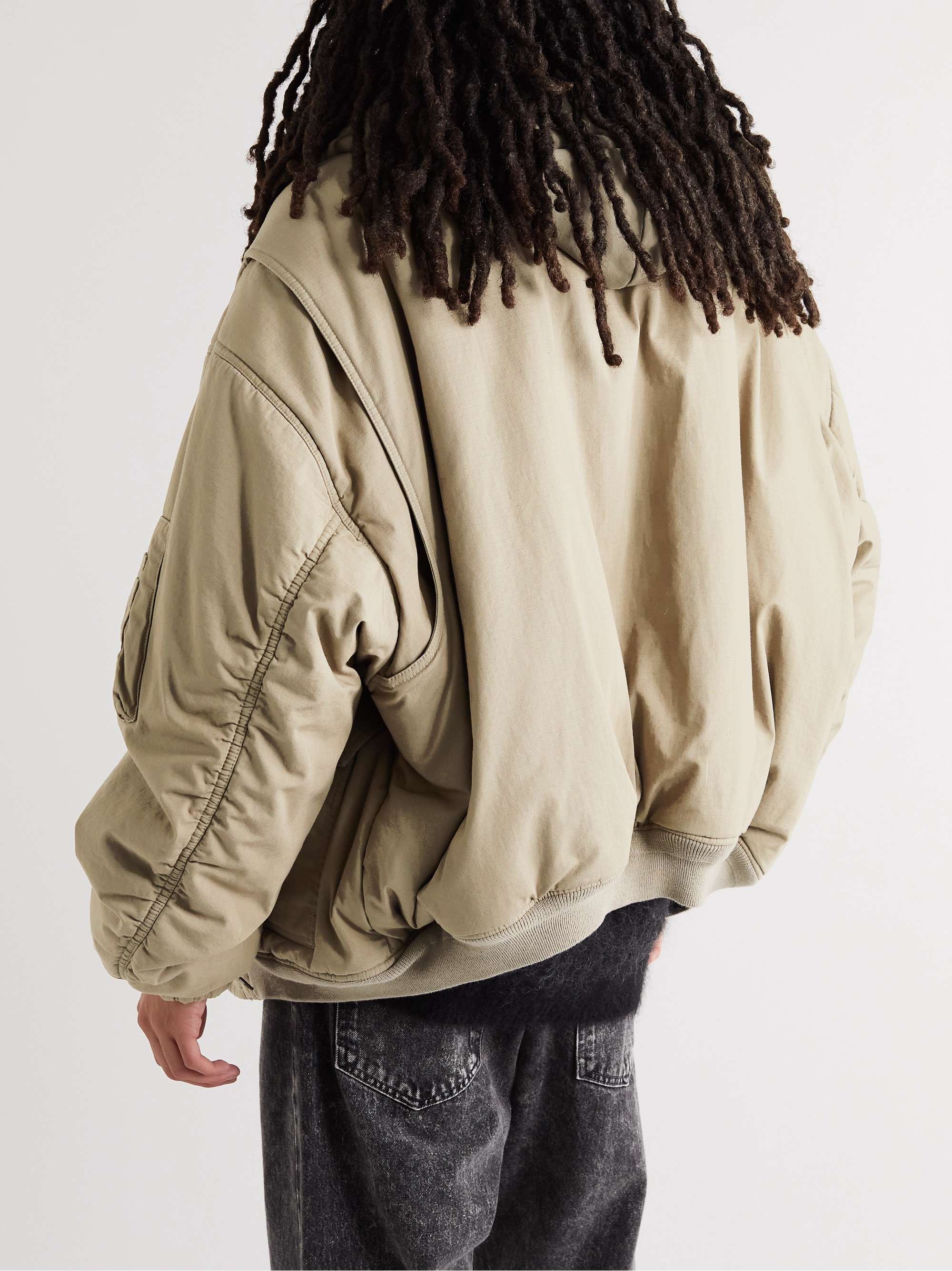 Beige Padded Cotton-Ripstop and Jersey Hooded Bomber Jacket | BALENCIAGA |  MR PORTER