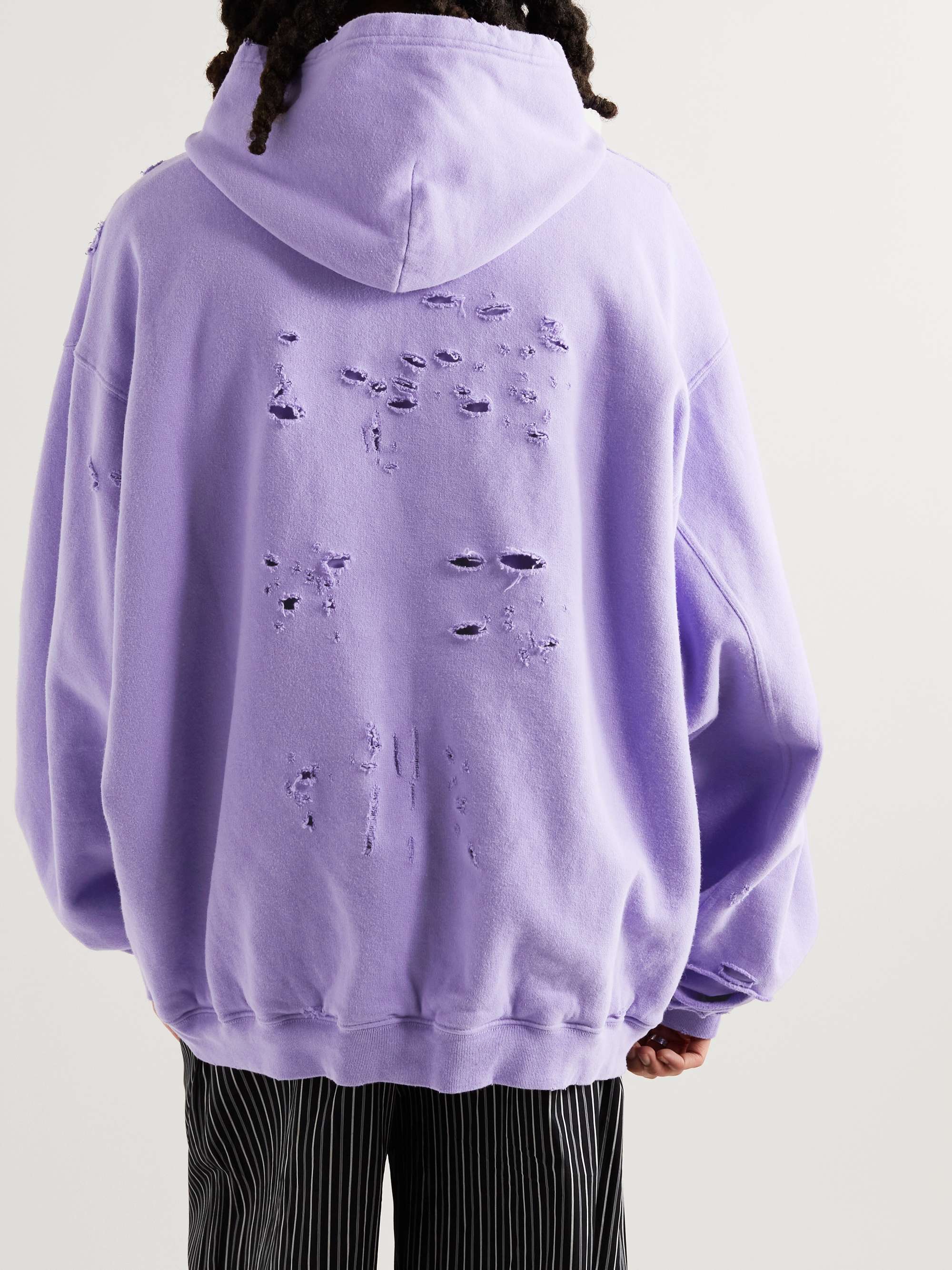 Balenciaga - Men - Oversized Distressed logo-print Cotton-jersey Hoodie Purple - L