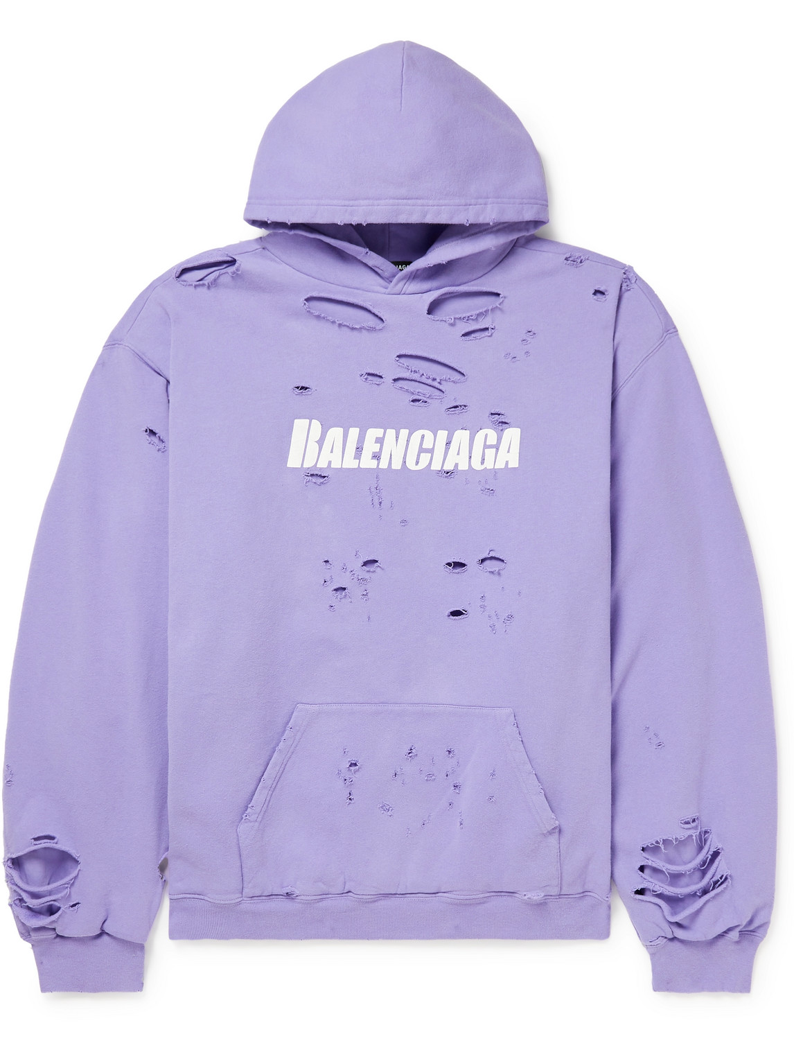 Balenciaga Oversized Distressed Logo-print Cotton-jersey Hoodie In Purple |  ModeSens