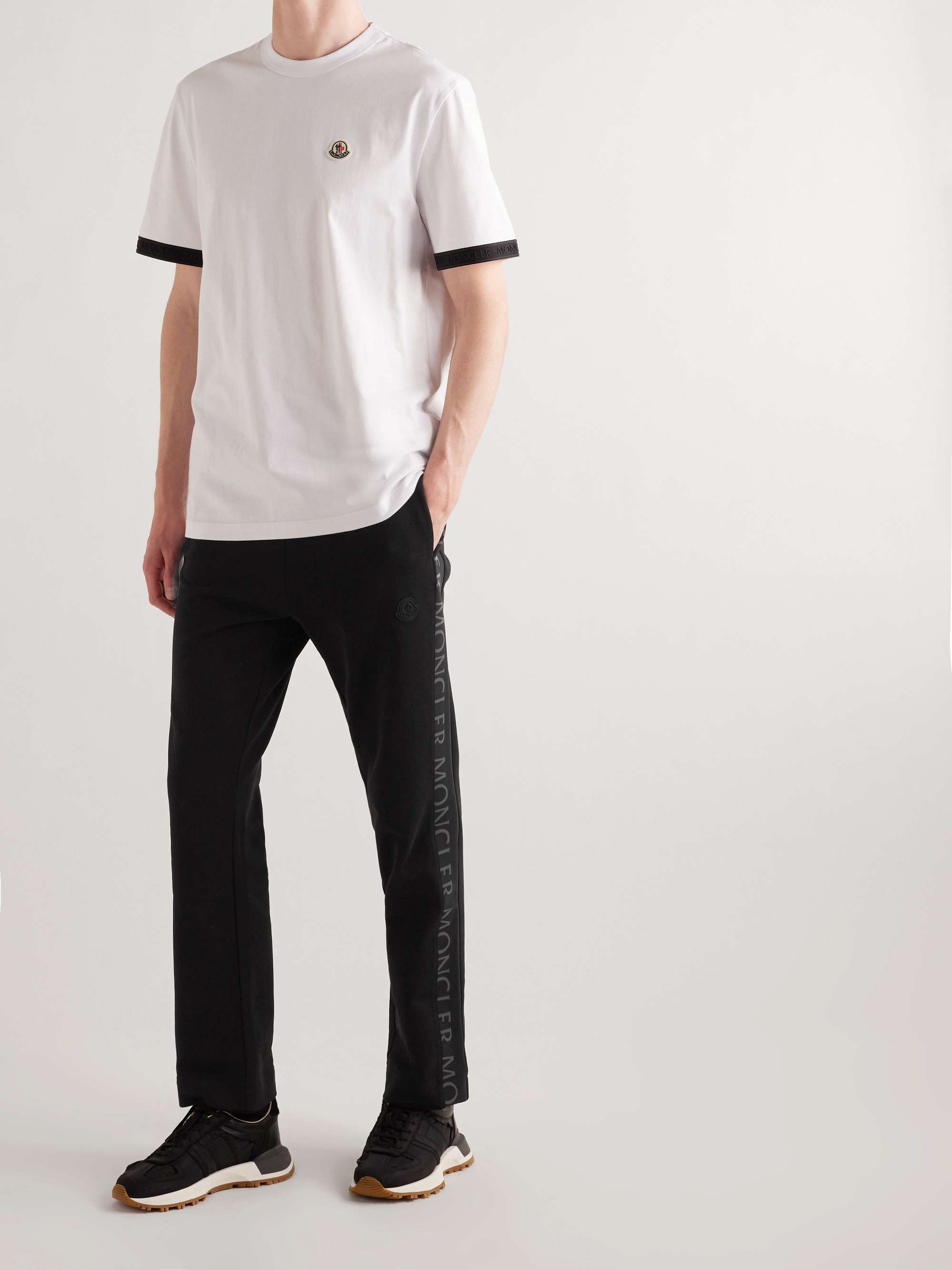 MONCLER Slim-Fit Logo-Print Shell-Trimmed Cotton-Jersey Sweatpants for Men  | MR PORTER