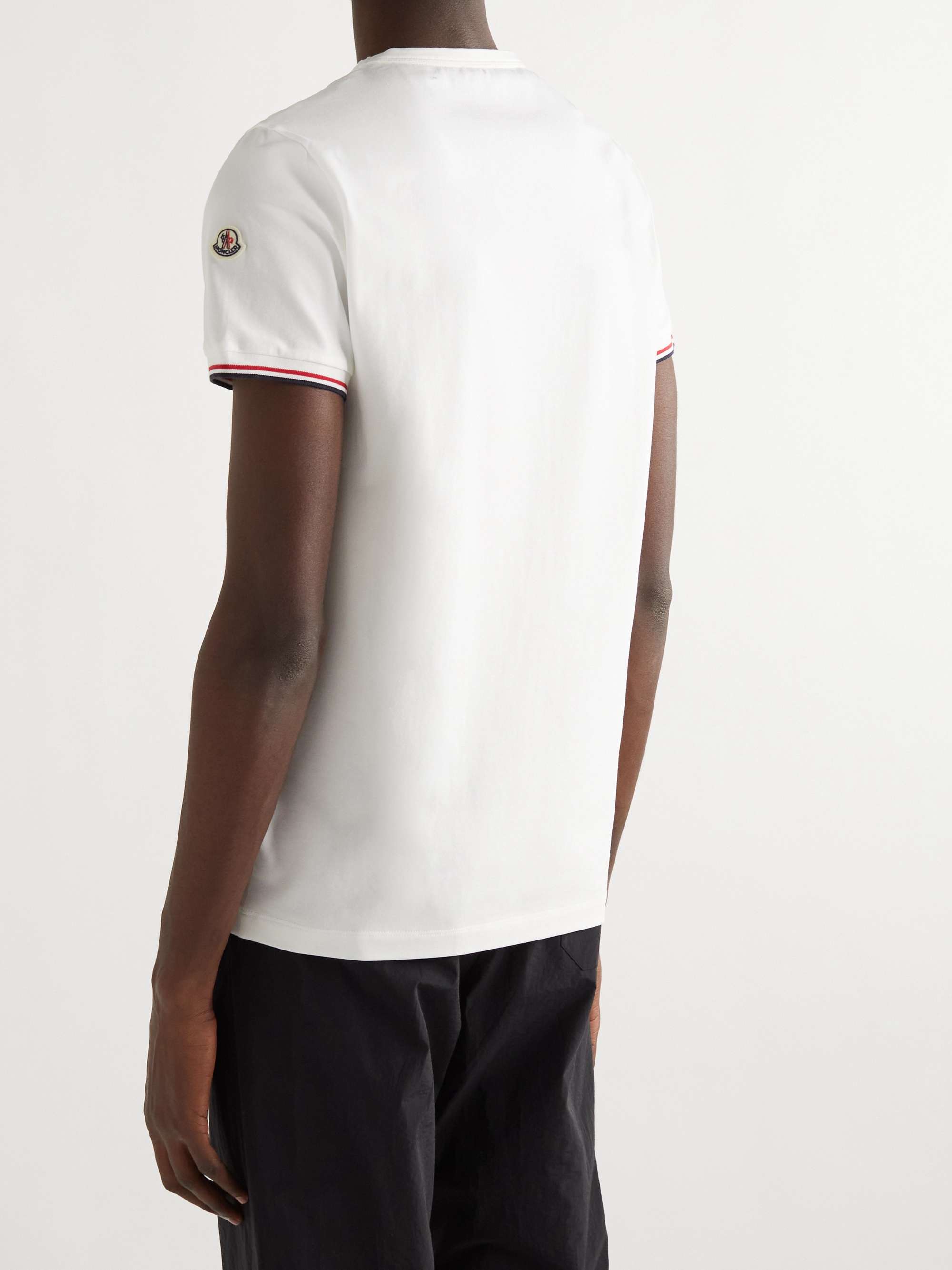 MONCLER Logo-Appliquéd Striped Stretch-Cotton Jersey T-Shirt | MR PORTER