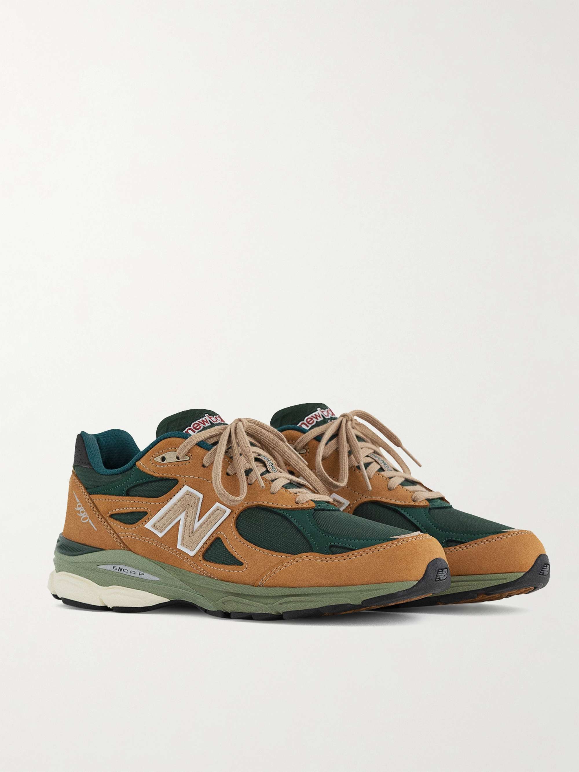 Brown MADE in USA 990v3 Leather-Trimmed Mesh and Suede Sneakers | NEW  BALANCE | MR PORTER