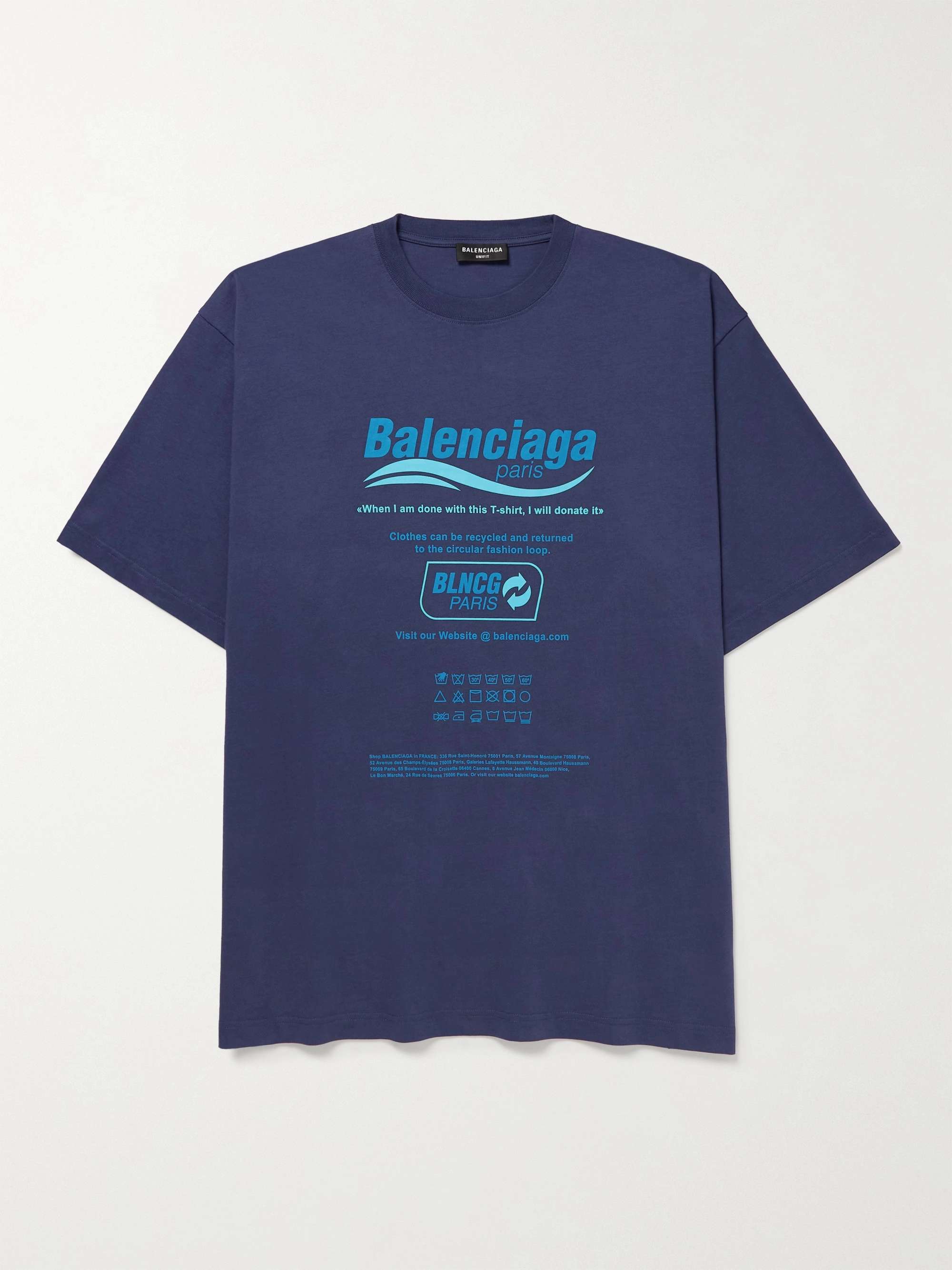 Blue Printed Cotton-Jersey T-Shirt | BALENCIAGA | MR PORTER