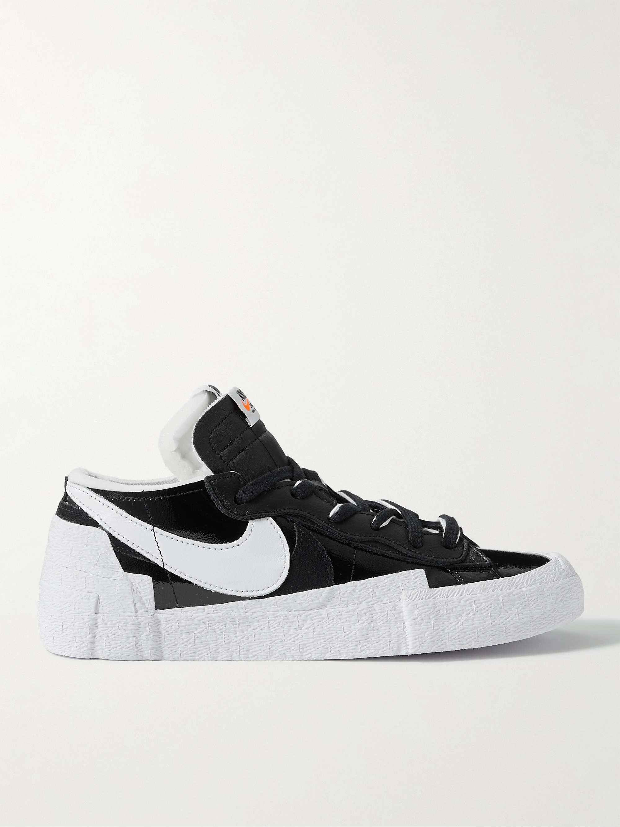 Black + Sacai Blazer Low Suede-Trimmed Leather Sneakers | NIKE | MR PORTER