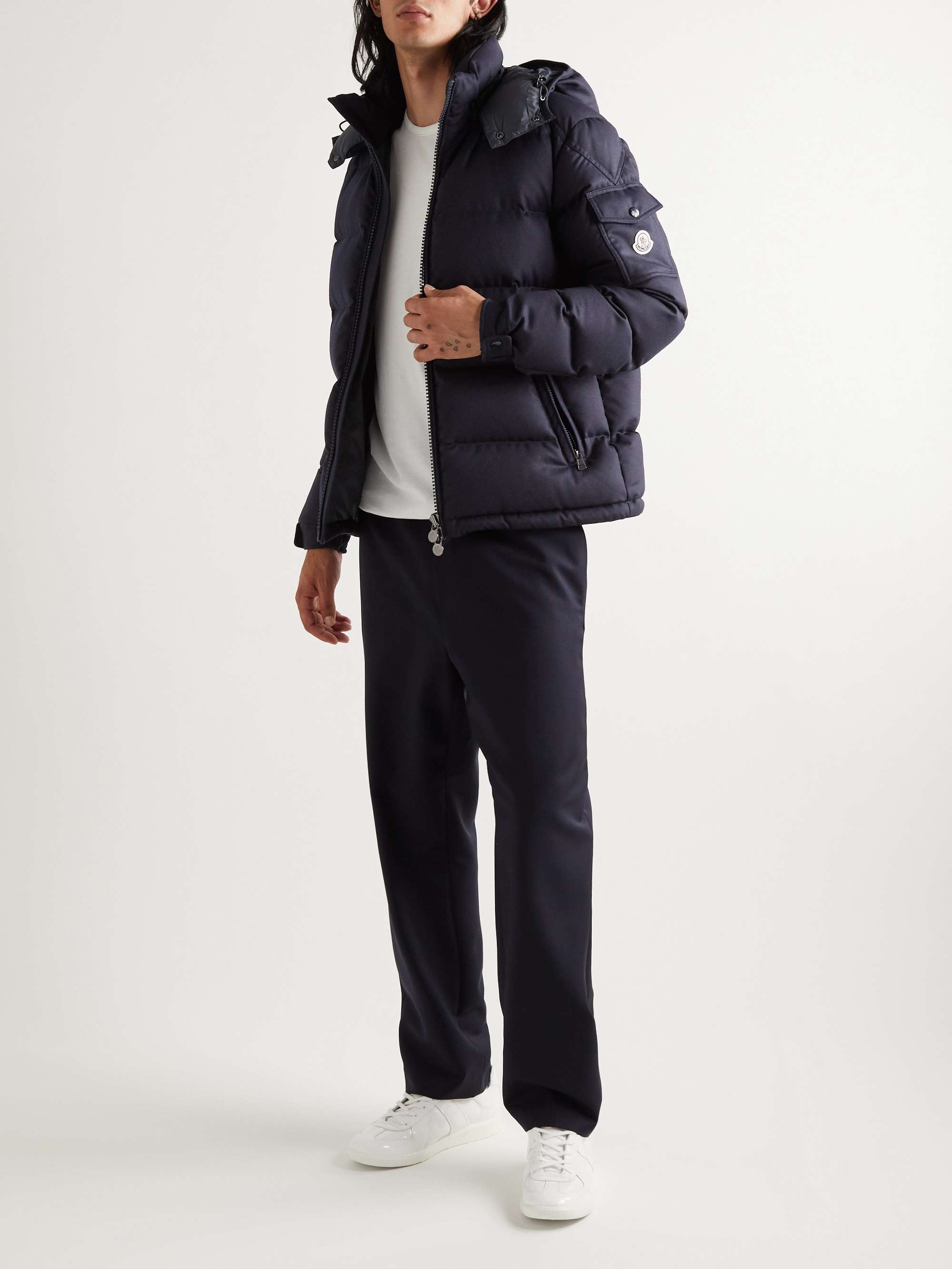 Logo-Appliquéd Quilted Wool Hooded Down Jacket