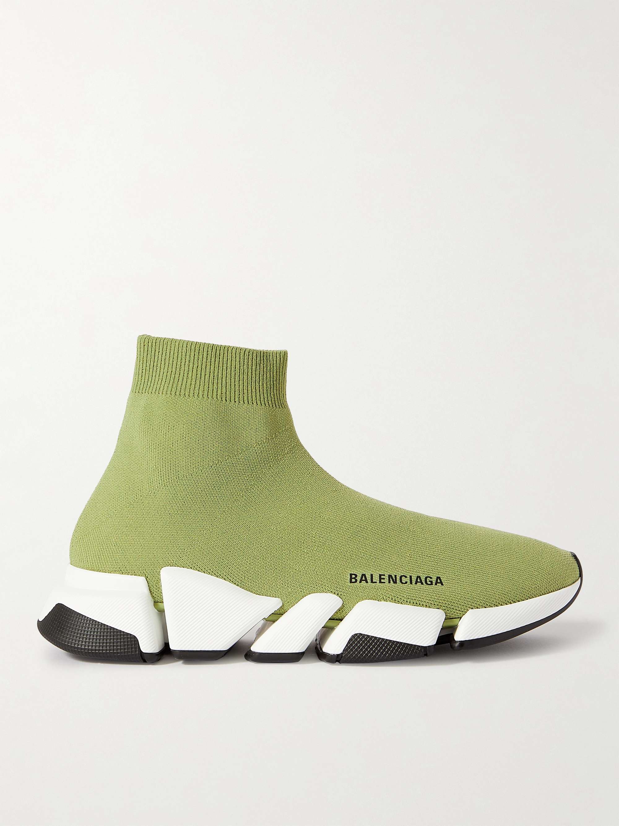 Green Speed 2.0 Logo-Print Stretch-Knit Slip-On Sneakers | BALENCIAGA | MR  PORTER