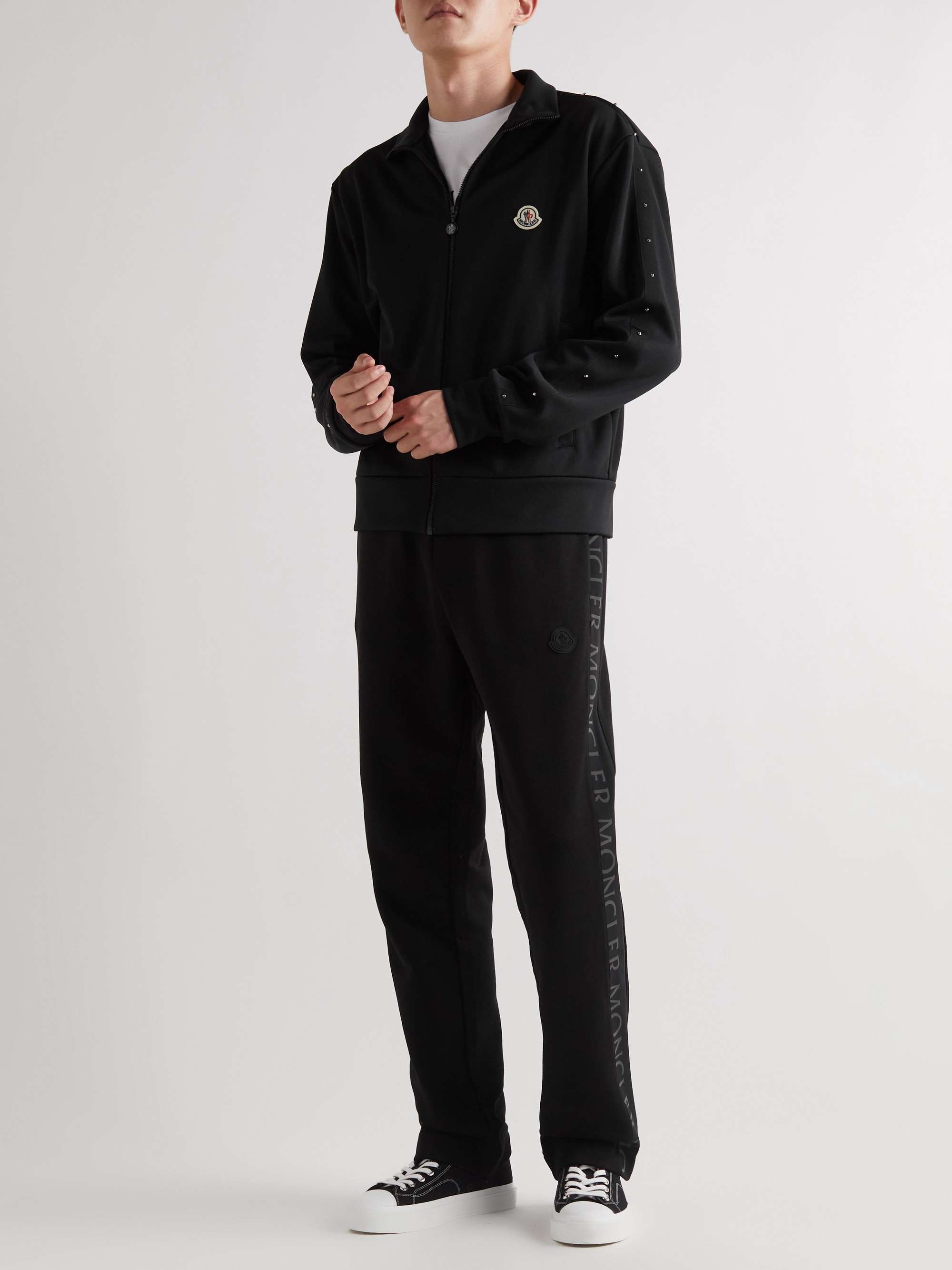 MONCLER Logo-Appliquéd Studded Grosgrain-Trimmed Jersey Zip-Up Sweatshirt  for Men | MR PORTER