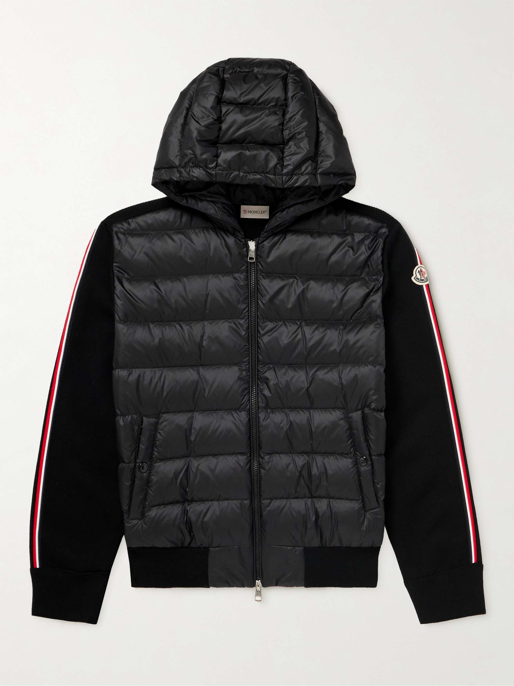 MONCLER Slim-Fit Ribbed Wool and Quilted Shell Down Hooded Zip-Up Cardigan  for Men | MR PORTER