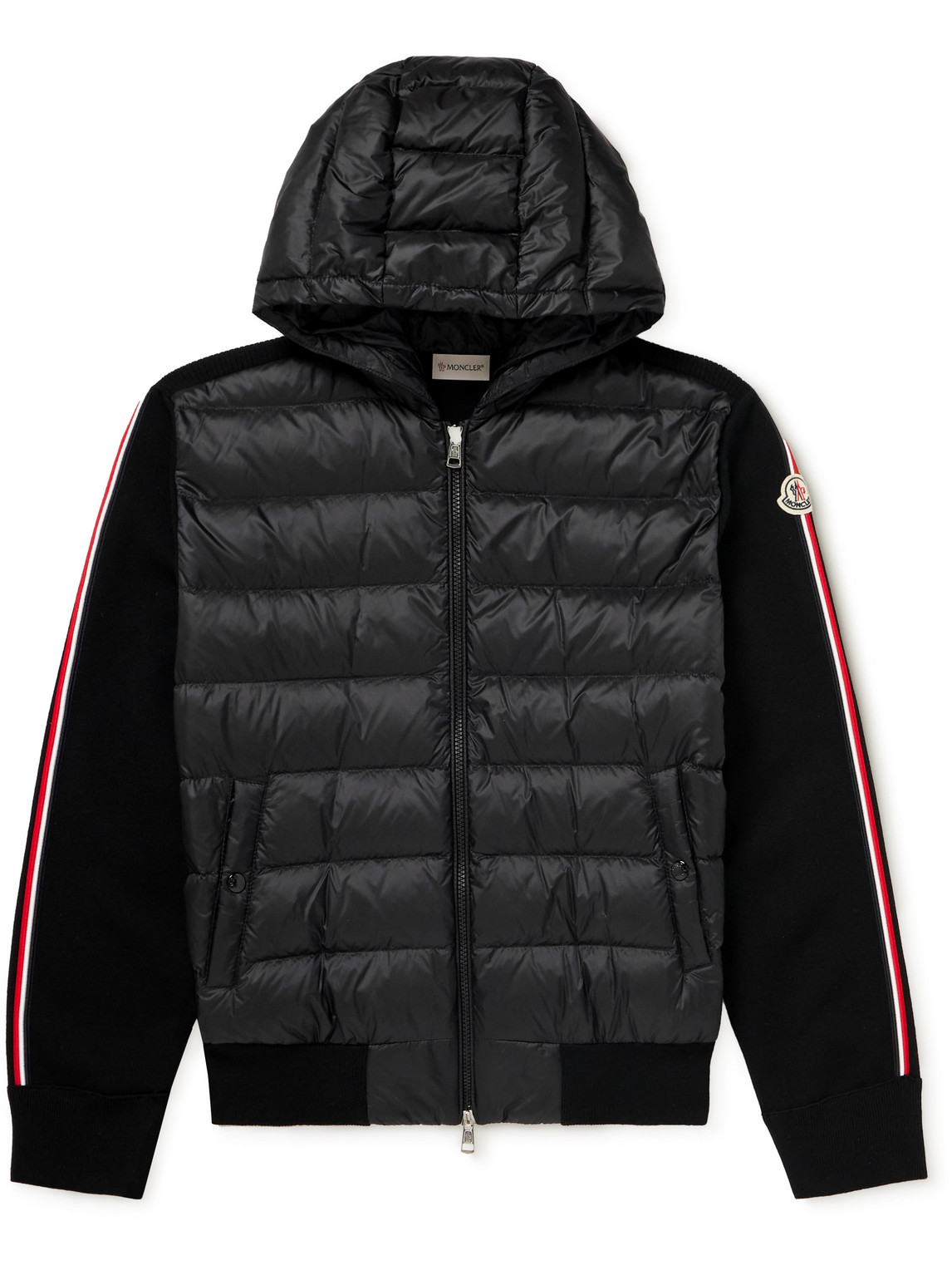 Moncler - Slim-Fit Ribbed Wool And Quilted Shell Down Hooded Zip-Up  Cardigan - Men - Black - S voor mannen