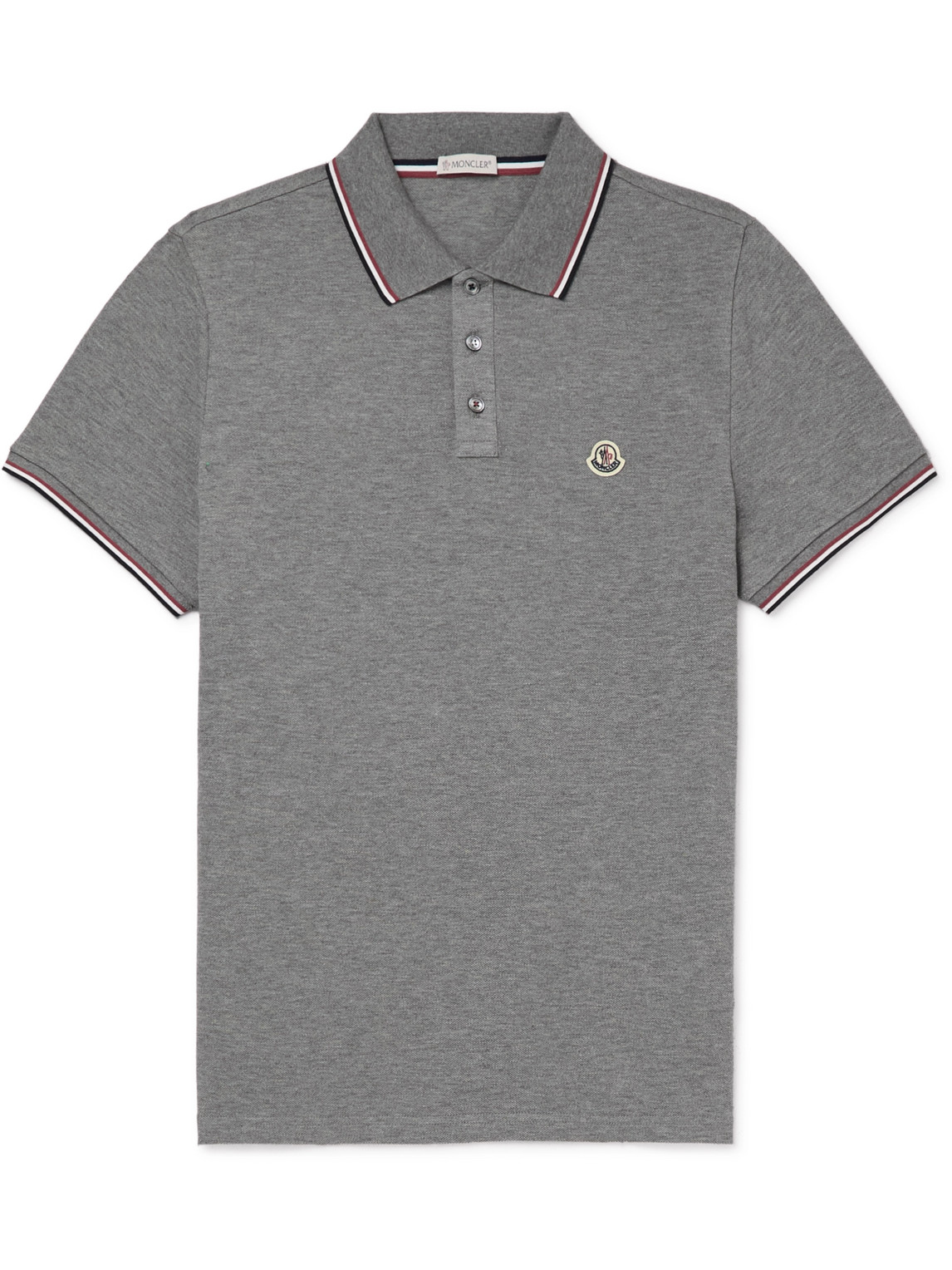 Shop Moncler Logo-appliquéd Striped Cotton-piqué Polo Shirt In Gray