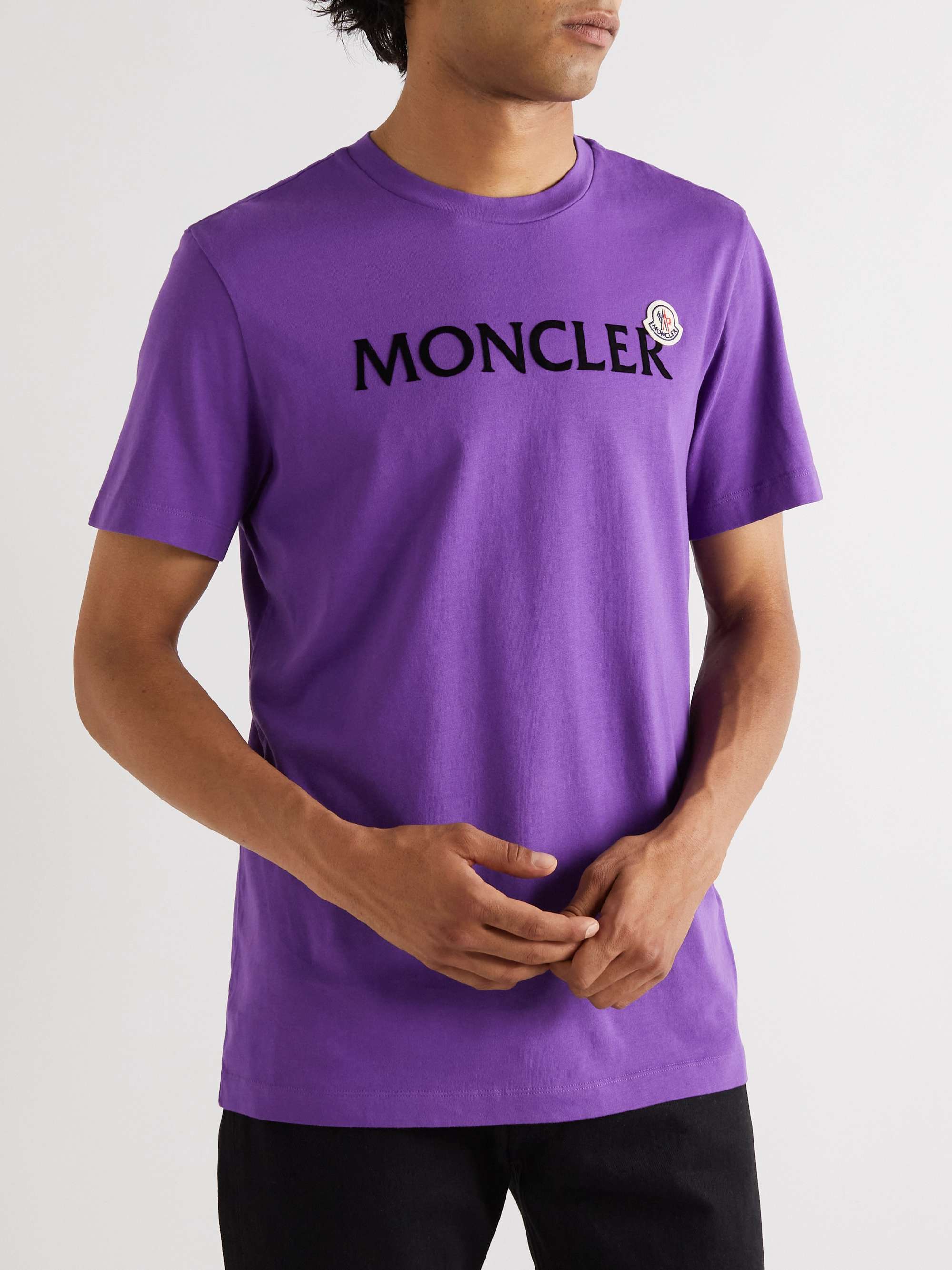 Purple Logo-Flocked Cotton-Jersey T-Shirt | MONCLER | MR PORTER