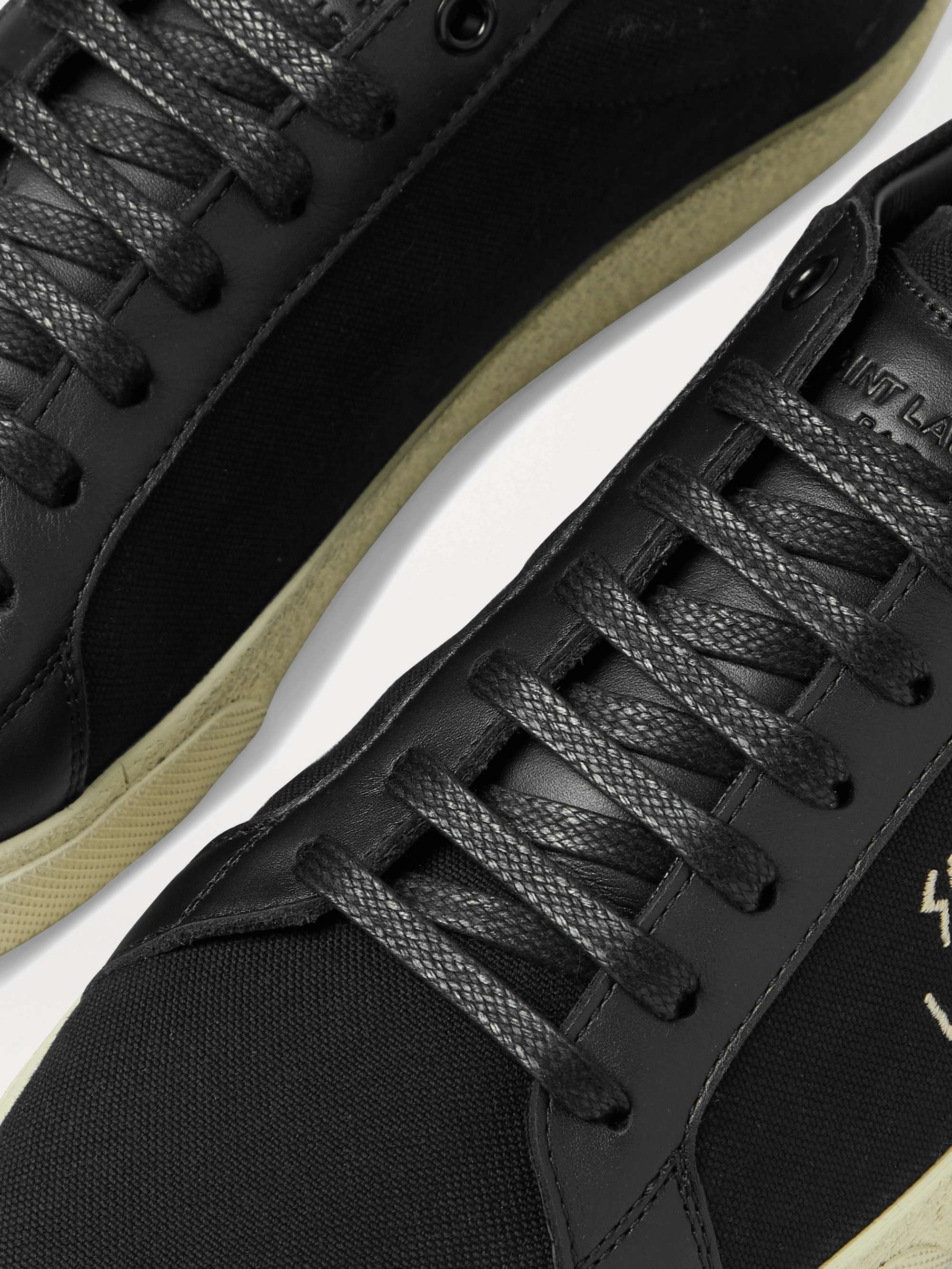 SAINT LAURENT Court Classic SL/06 Leather-Trimmed Logo-Embroidered  Distressed Canvas Sneakers | MR PORTER