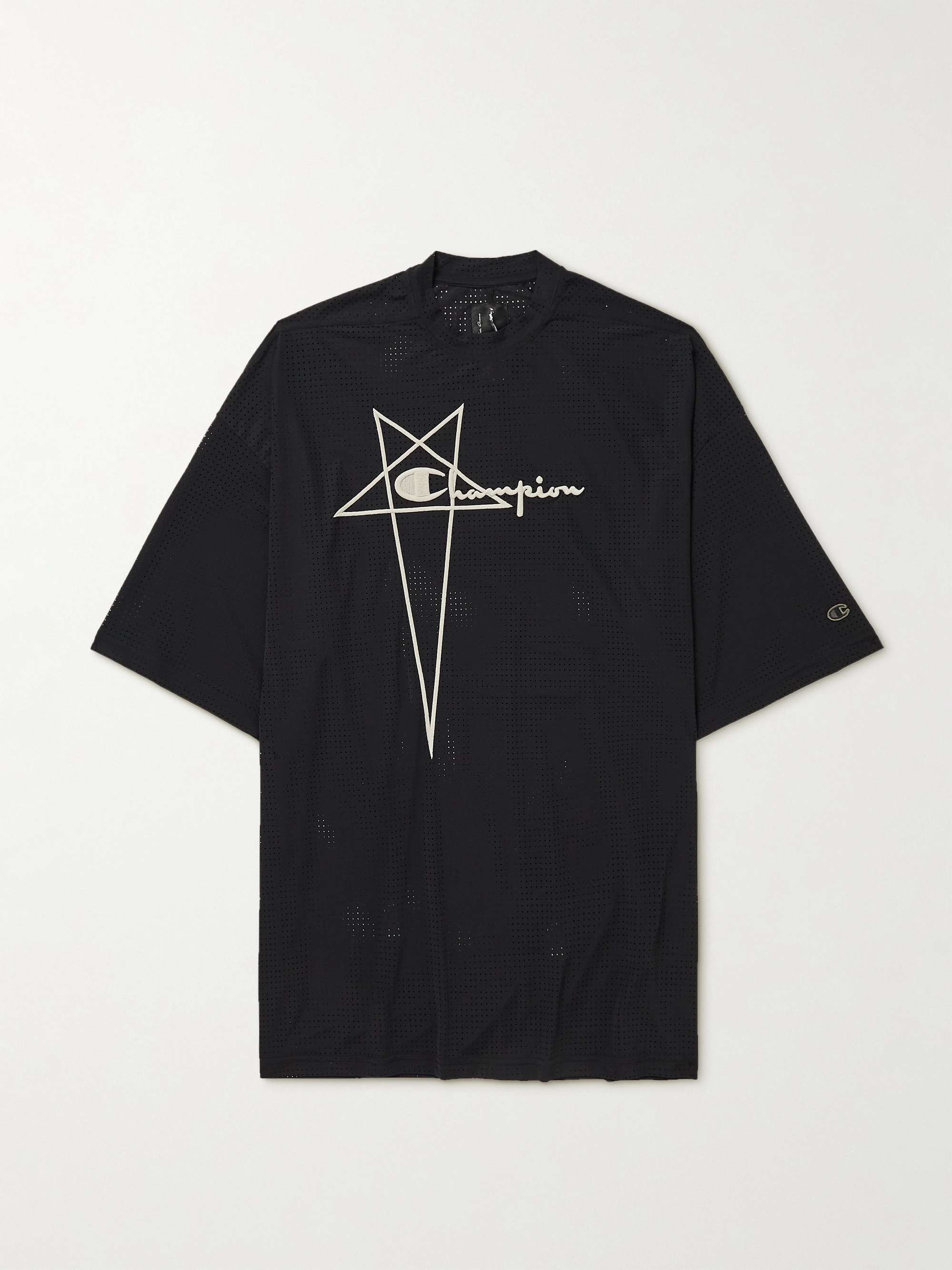 RICK OWENS + Champion Tommy Logo-Embroidered Recycled Stretch-Mesh T-Shirt  | MR PORTER