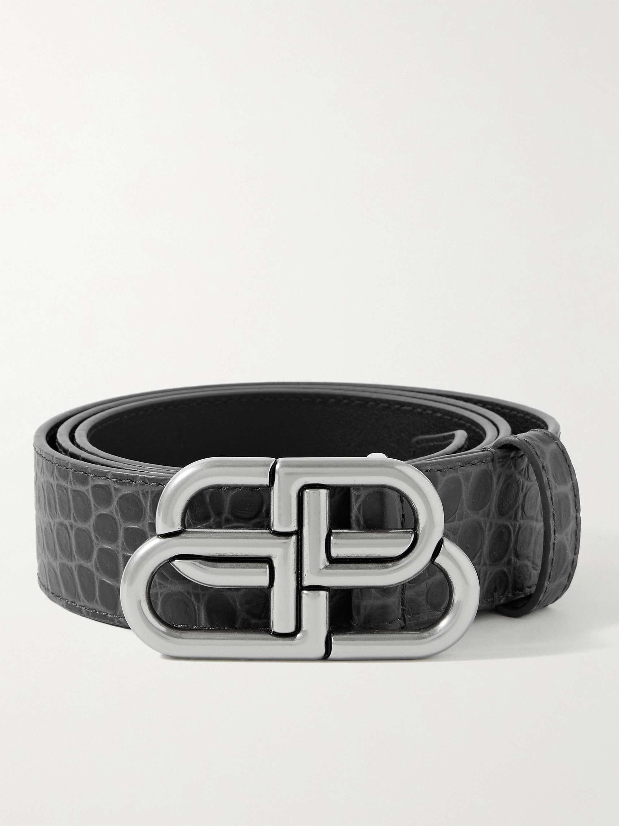 BALENCIAGA 3cm Logo-Embellished Croc-Effect Leather Belt for Men | MR PORTER