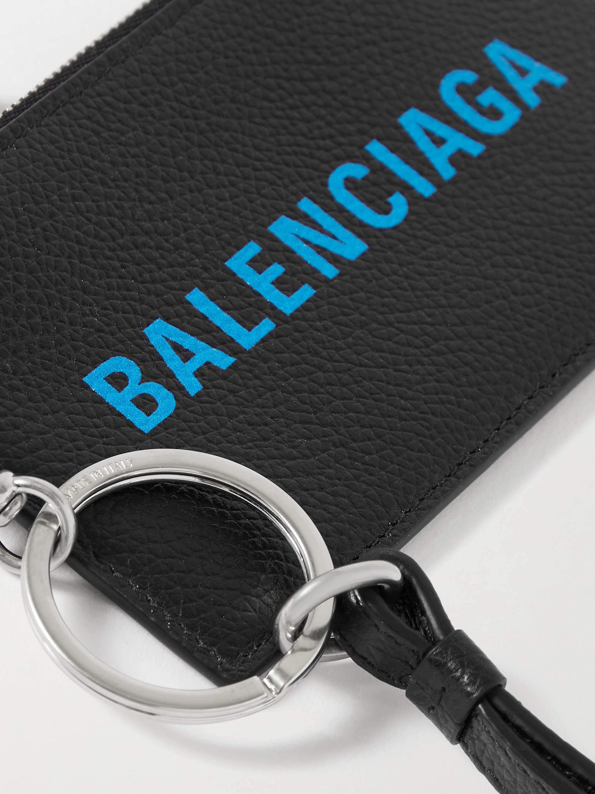 BALENCIAGA Logo-Print Full-Grain Leather Zipped Cardholder with Lanyard |  MR PORTER