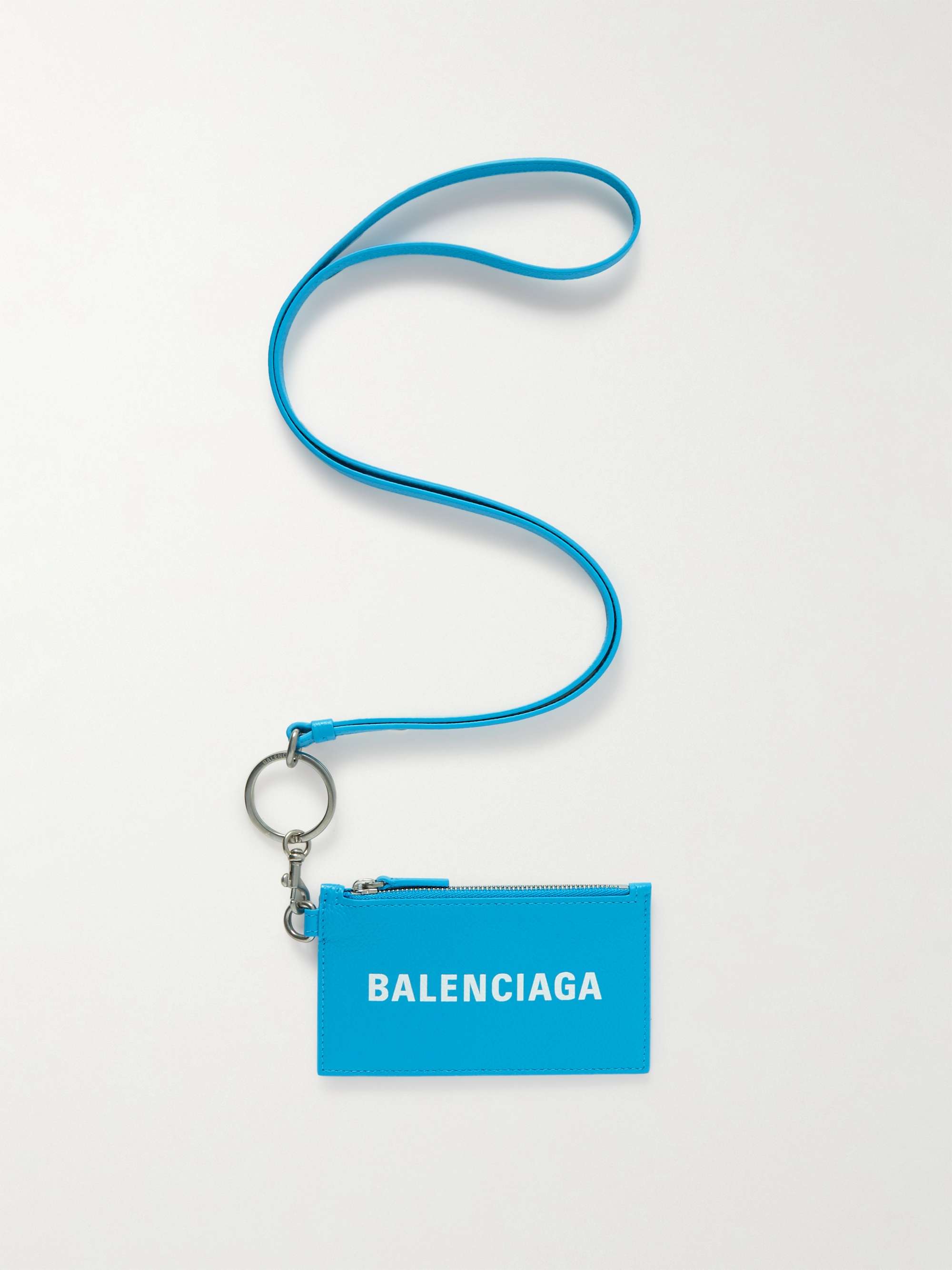 Blue Logo-Print Full-Grain Leather Zipped Cardholder with Lanyard |  BALENCIAGA | MR PORTER