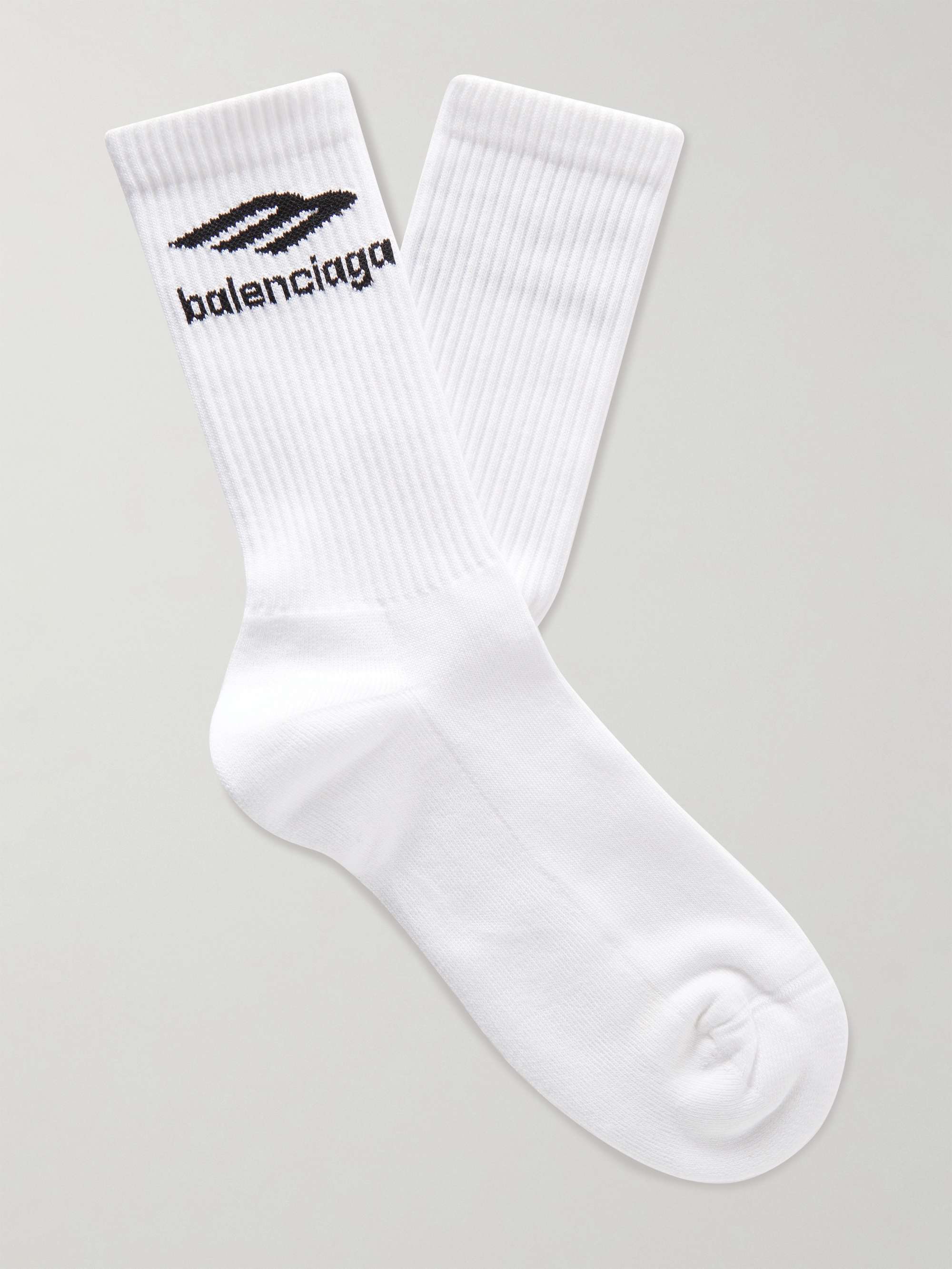 White Logo-Jacquard Cotton-Blend Socks | BALENCIAGA | MR PORTER