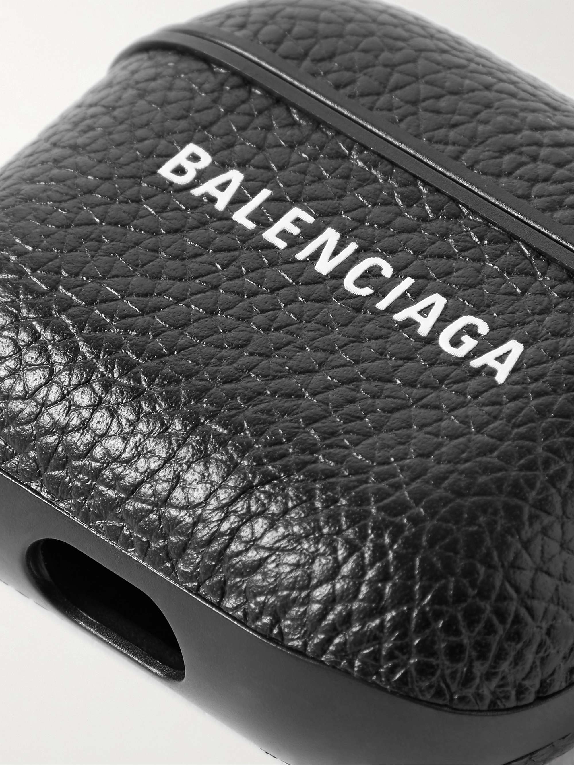 BALENCIAGA Logo-Print Full-Grain Leather AirPods Pro Case | MR PORTER