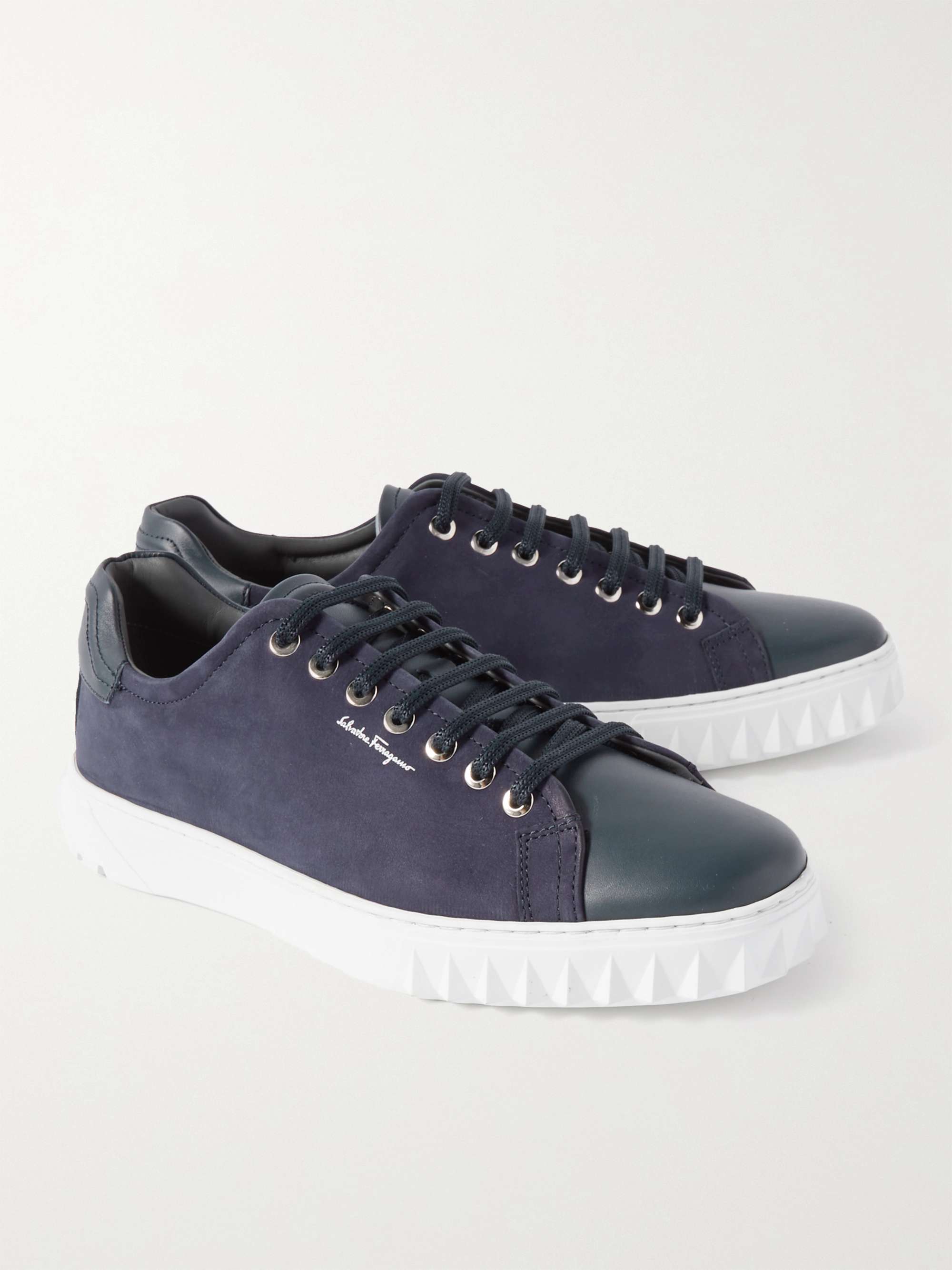 FERRAGAMO Cube Leather and Suede Sneakers for Men | MR PORTER