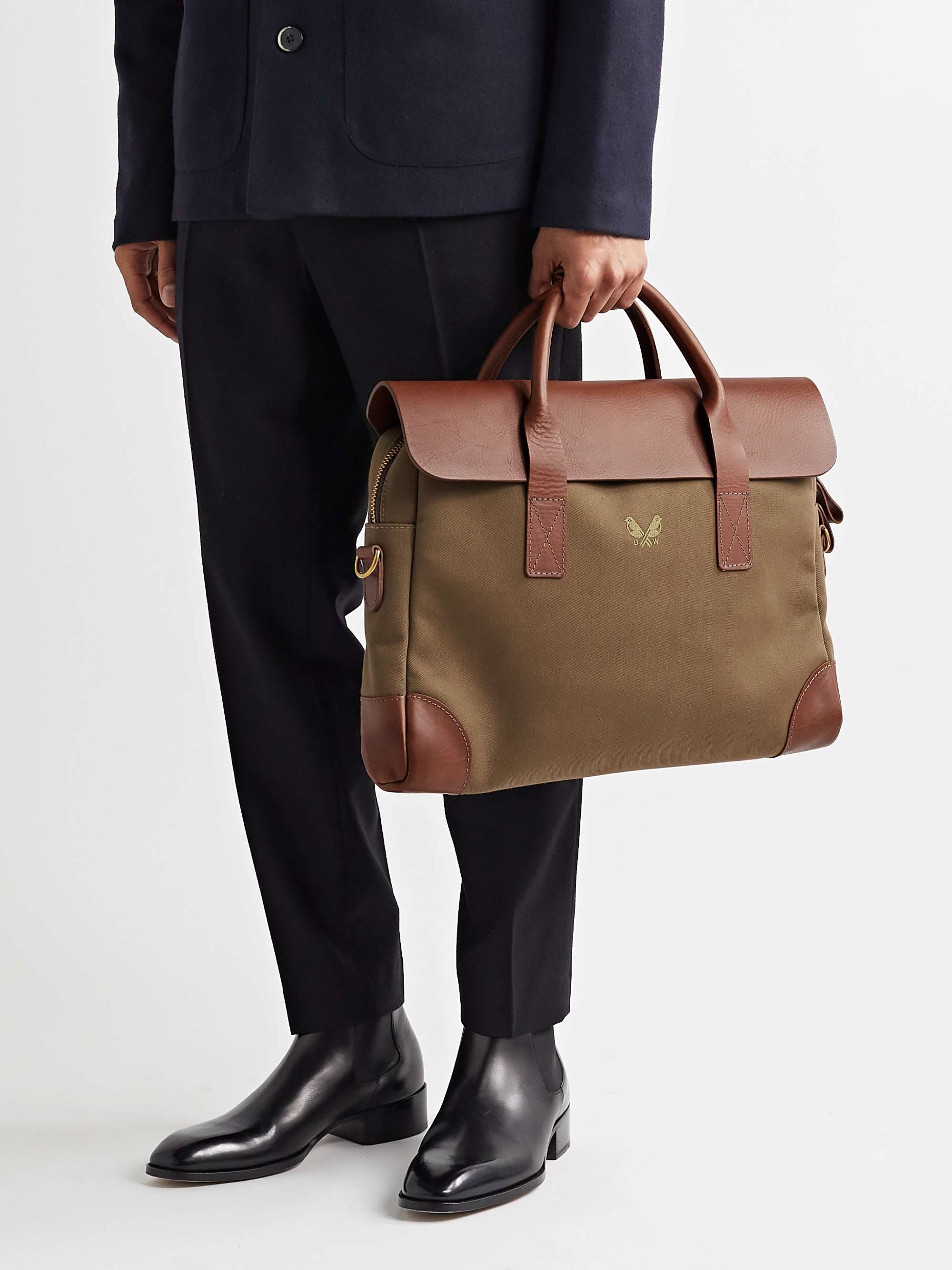 BENNETT WINCH Cotton-Canvas and Full-Grain Leather Briefcase for Men ...