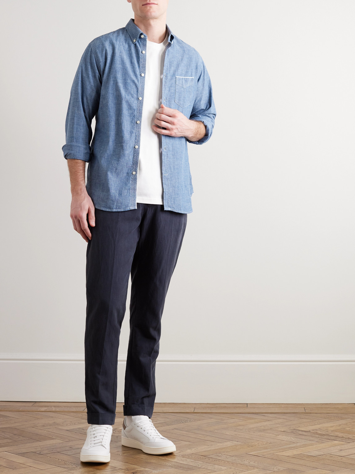 Shop Officine Generale Cotton-chambray Shirt In Blue