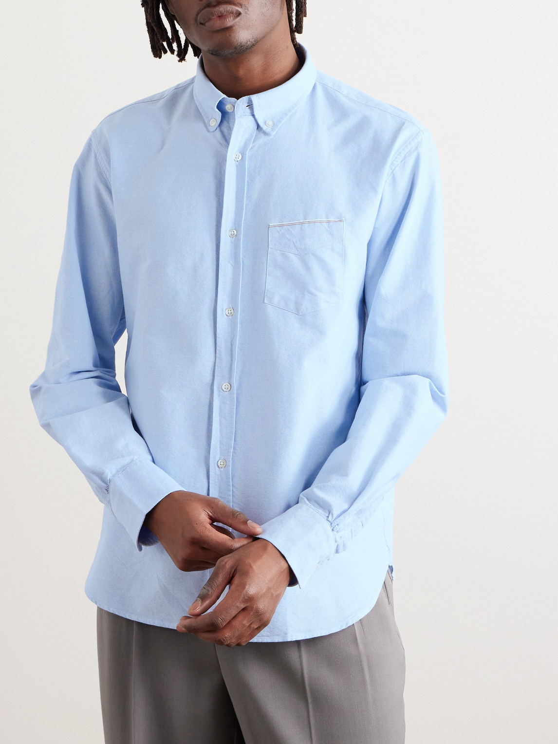 Shop Officine Generale Slim-fit Cotton Oxford Shirt In Blue